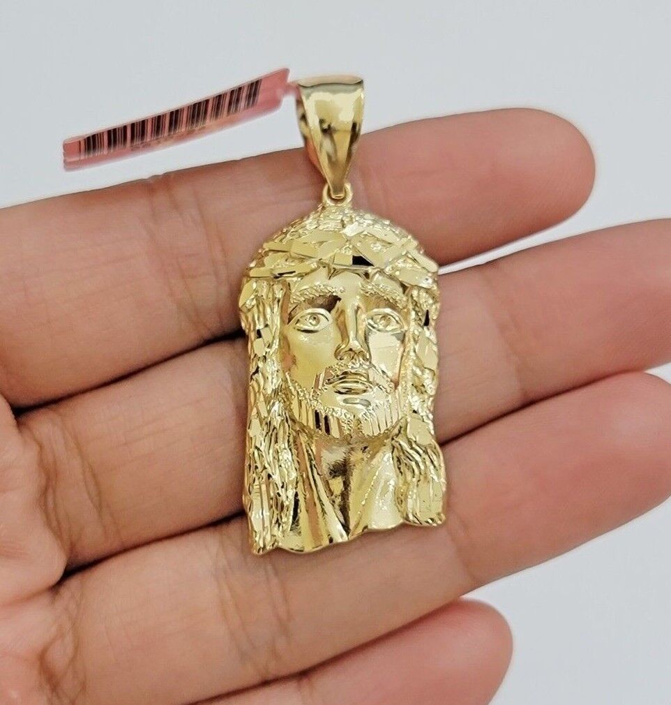 14k Yellow Gold Pendant Jesus Head Charm 14kt Yellow Gold For Men Different Size - GoldenlinQ