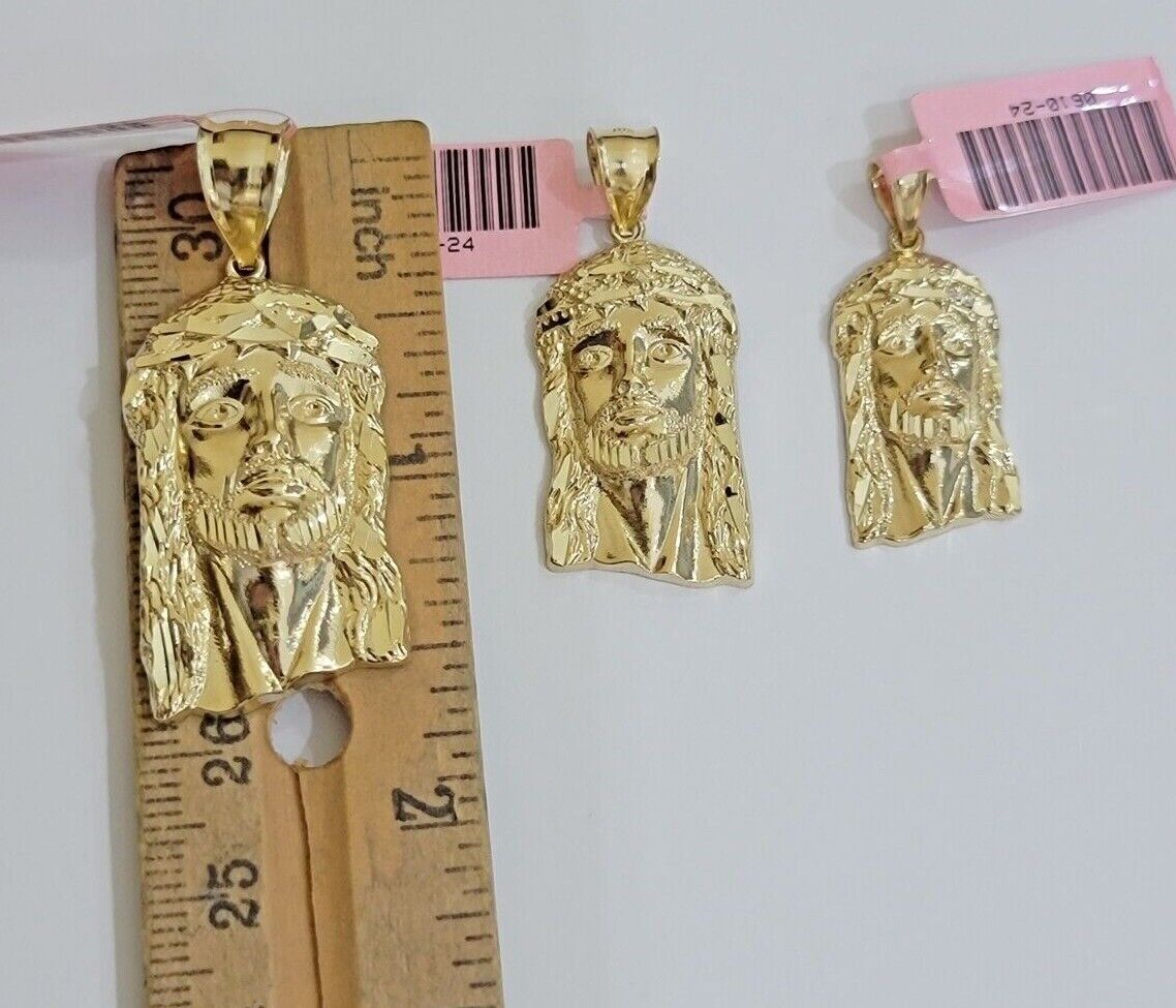 14k Yellow Gold Pendant Jesus Head Charm 14kt Yellow Gold For Men Different Size - GoldenlinQ