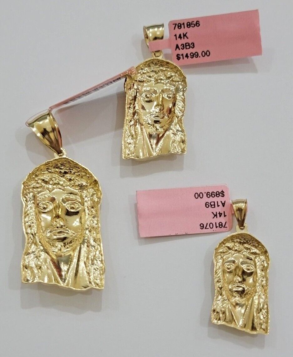 14k Yellow Gold Pendant Jesus Head Charm 14kt Yellow Gold For Men Different Size - GoldenlinQ