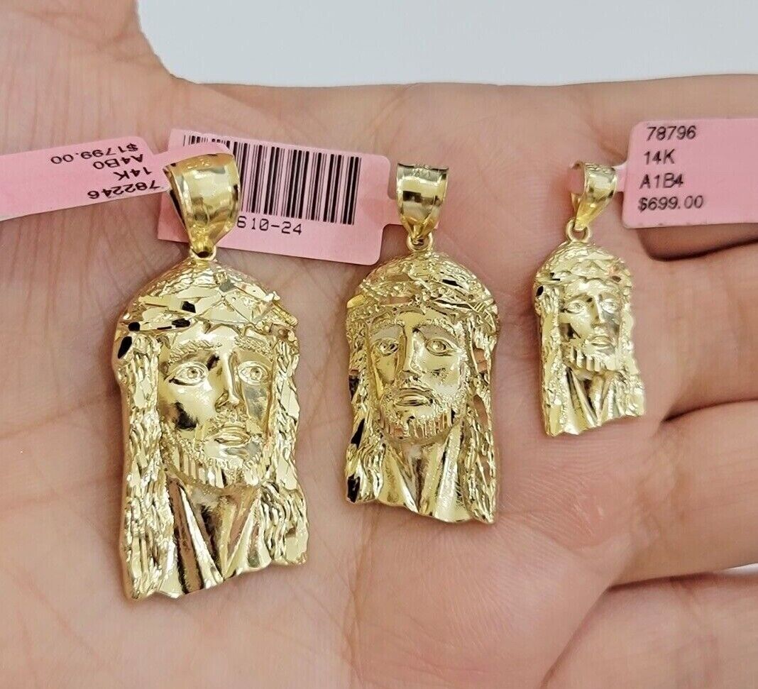 14k Yellow Gold Pendant Jesus Head Charm 14kt Yellow Gold For Men Different Size - GoldenlinQ