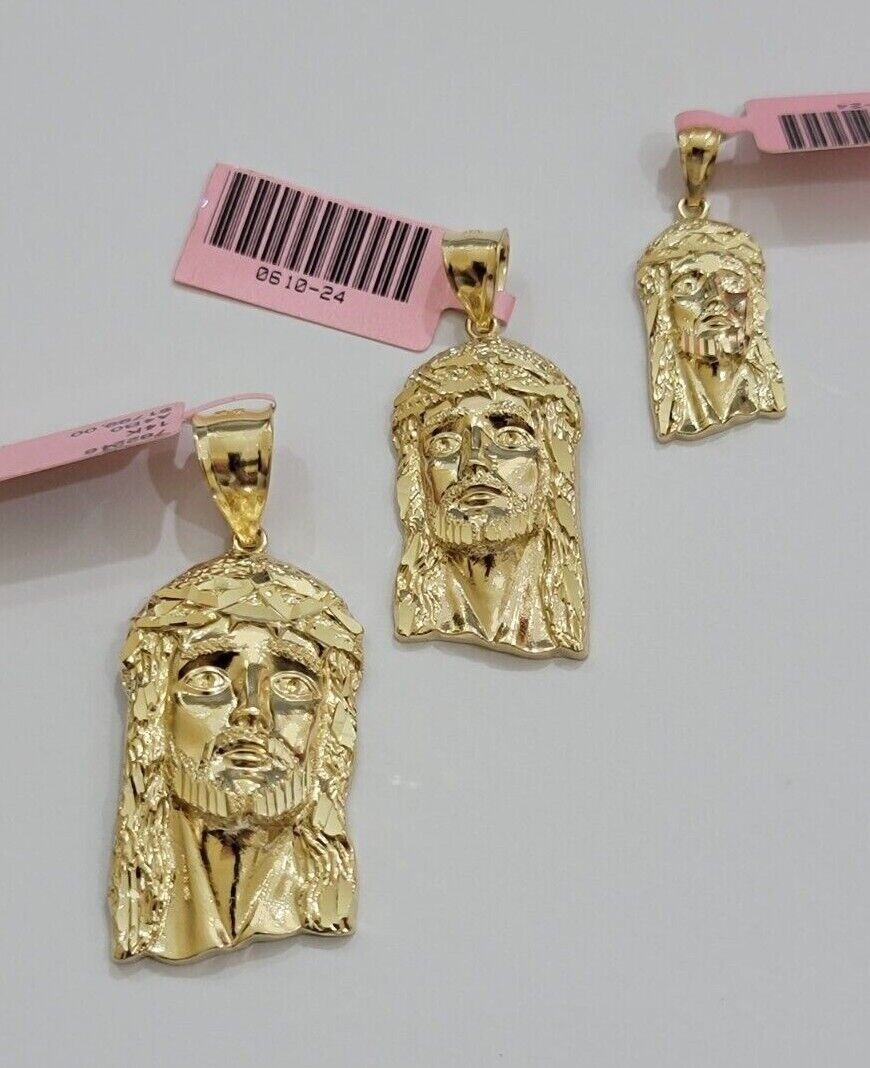 14k Yellow Gold Pendant Jesus Head Charm 14kt Yellow Gold For Men Different Size - GoldenlinQ