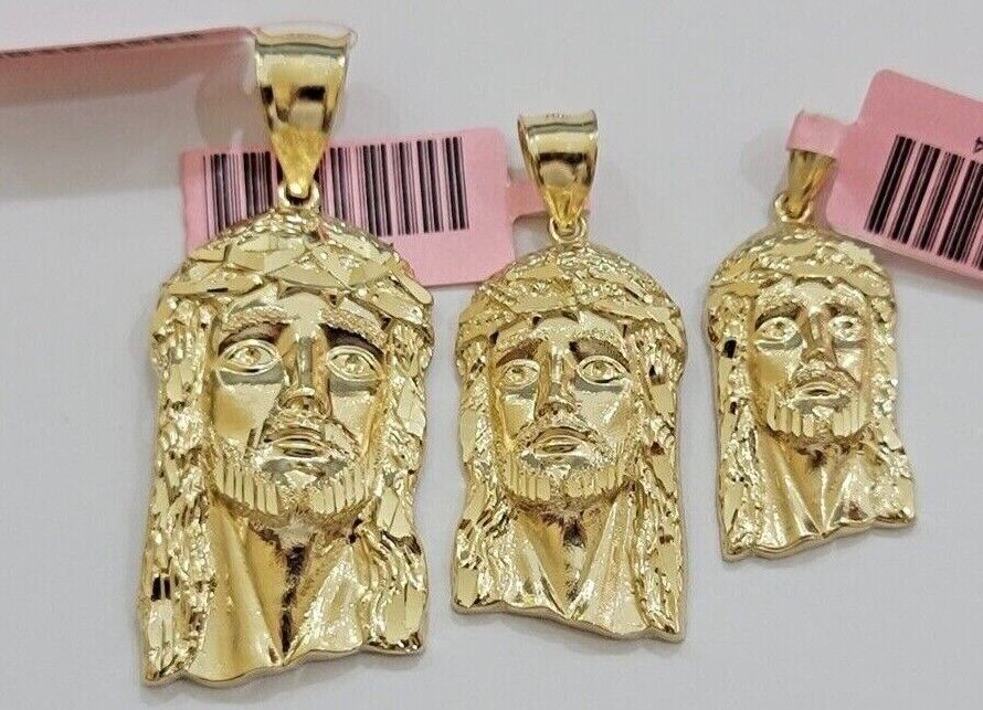 14k Yellow Gold Pendant Jesus Head Charm 14kt Yellow Gold For Men Different Size - GoldenlinQ