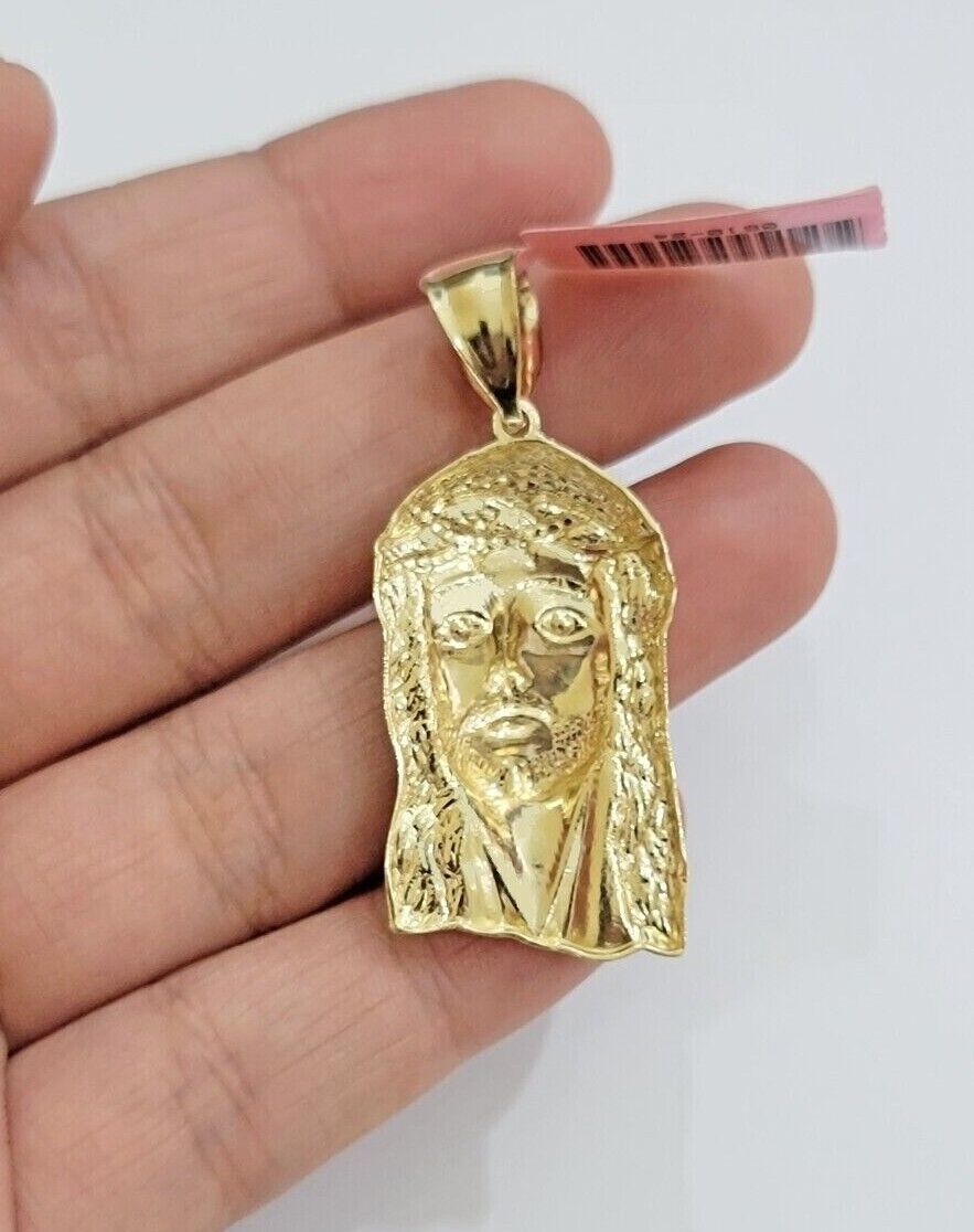 14k Yellow Gold Pendant Jesus Head Charm 14kt Yellow Gold For Men Different Size - GoldenlinQ