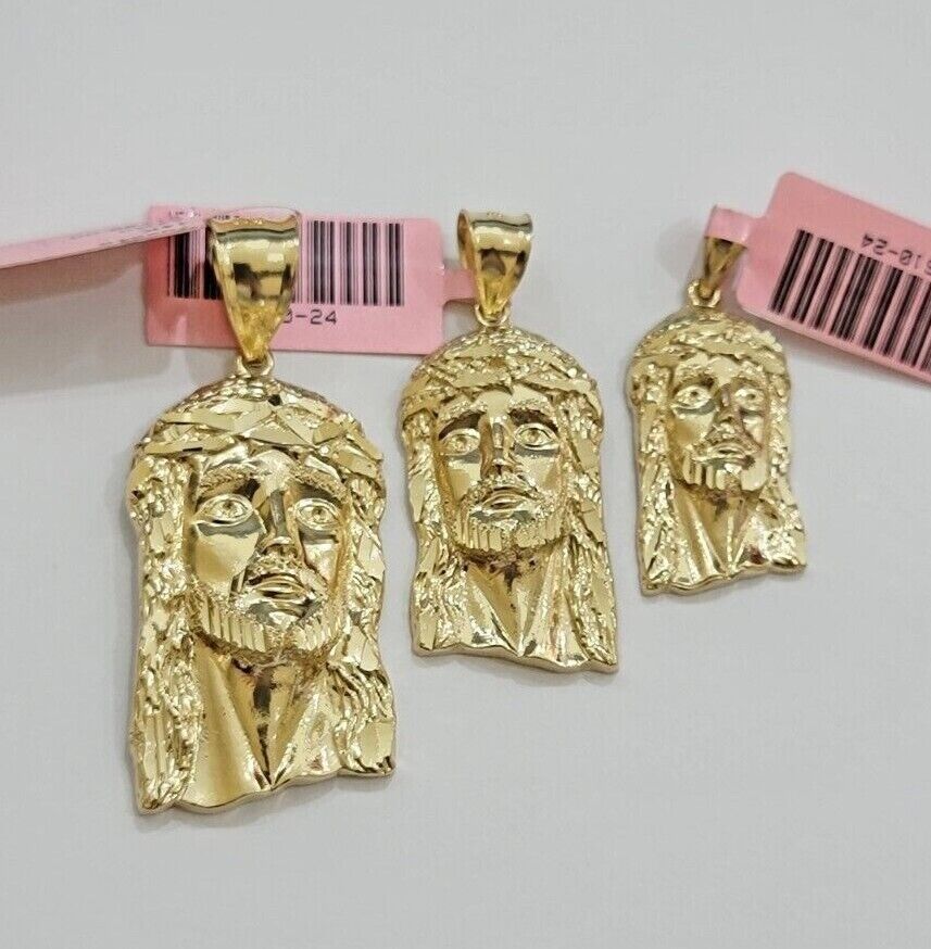 14k Yellow Gold Pendant Jesus Head Charm 14kt Yellow Gold For Men Different Size - GoldenlinQ
