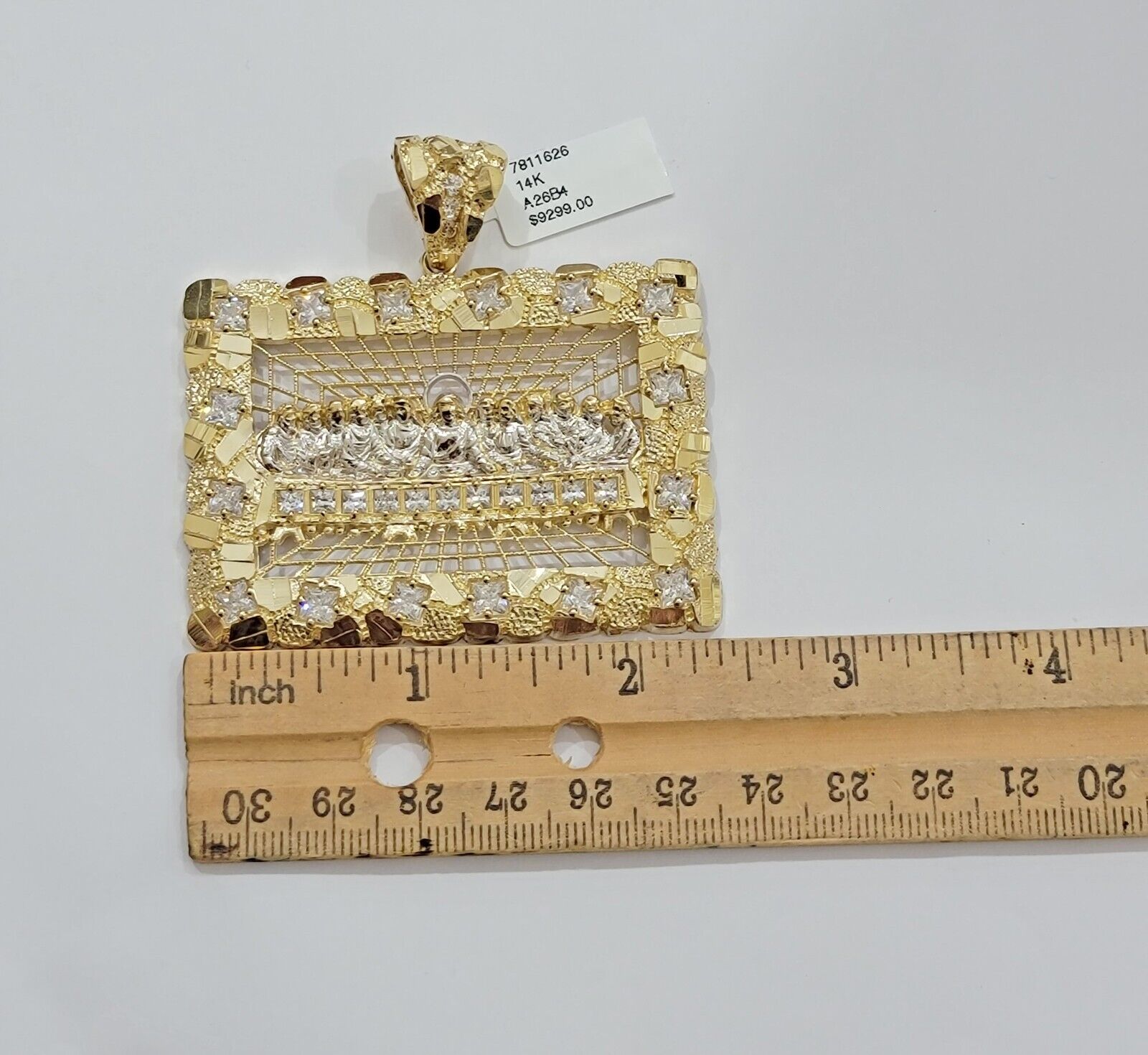 14k Yellow Gold Pendant Nugget Last Supper Charm Medallion Square REAL 14KT Mens - GoldenlinQ