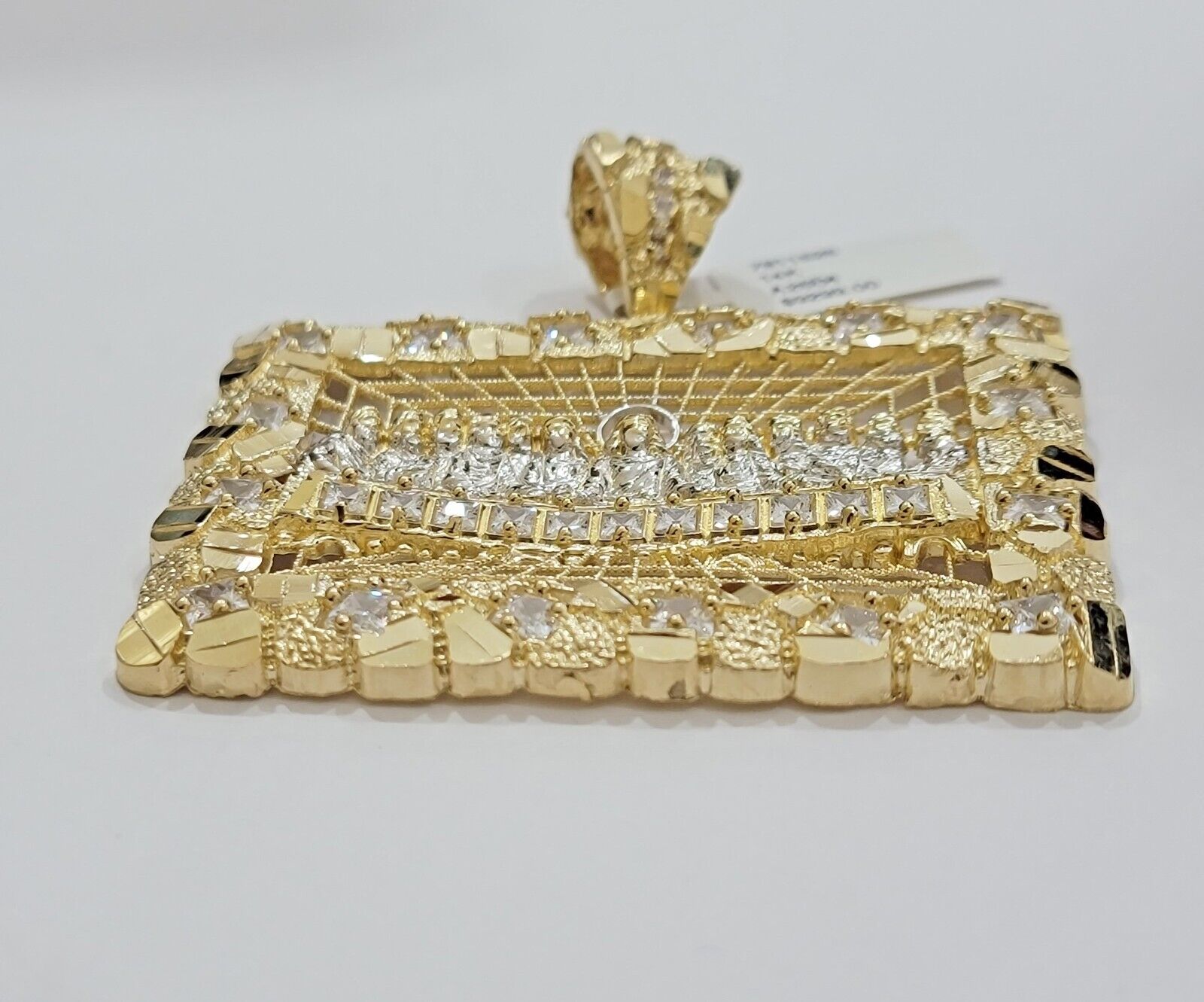 14k Yellow Gold Pendant Nugget Last Supper Charm Medallion Square REAL 14KT Mens - GoldenlinQ