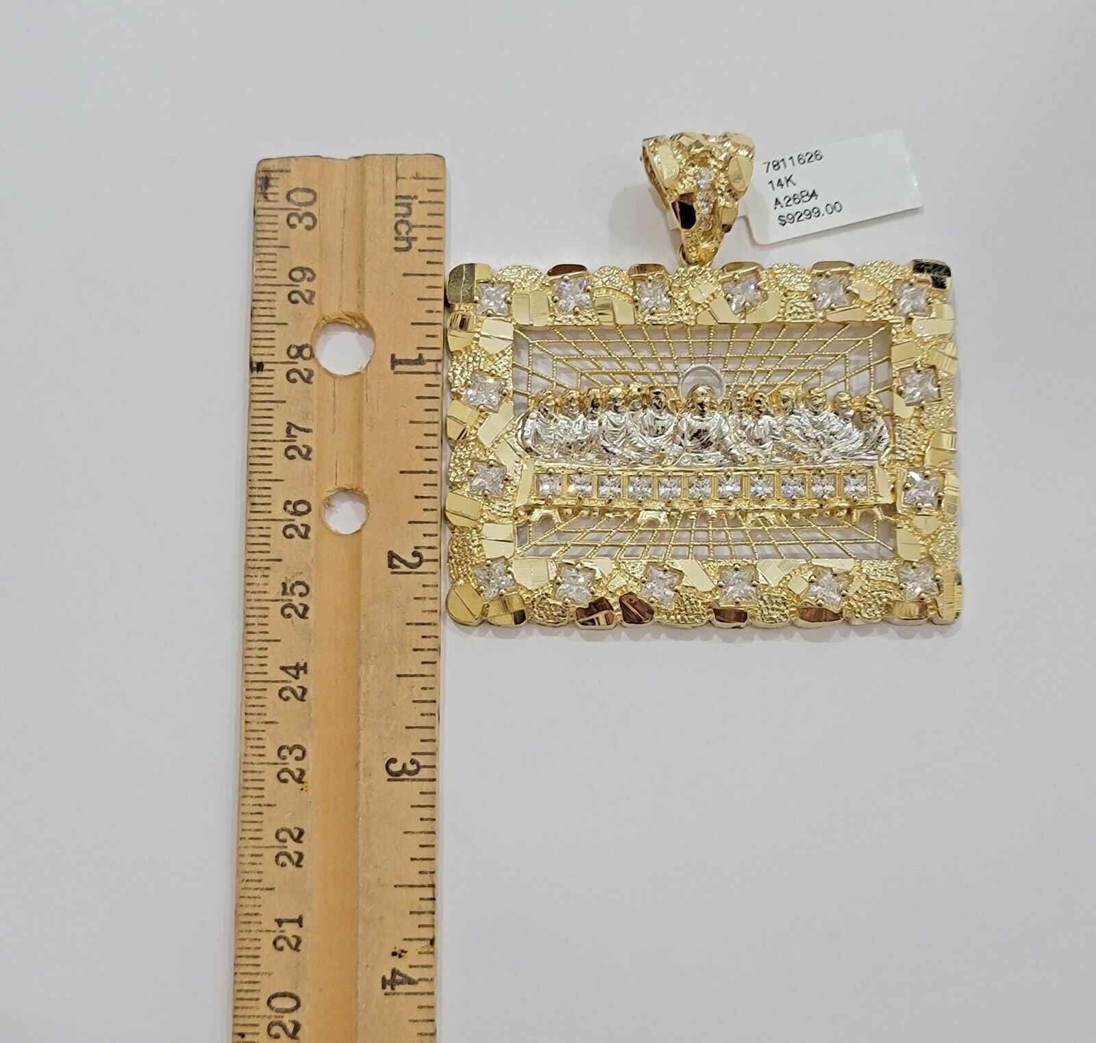 14k Yellow Gold Pendant Nugget Last Supper Charm Medallion Square REAL 14KT Mens - GoldenlinQ