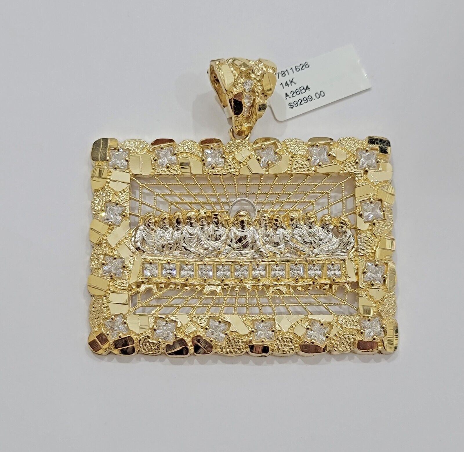 14k Yellow Gold Pendant Nugget Last Supper Charm Medallion Square REAL 14KT Mens - GoldenlinQ