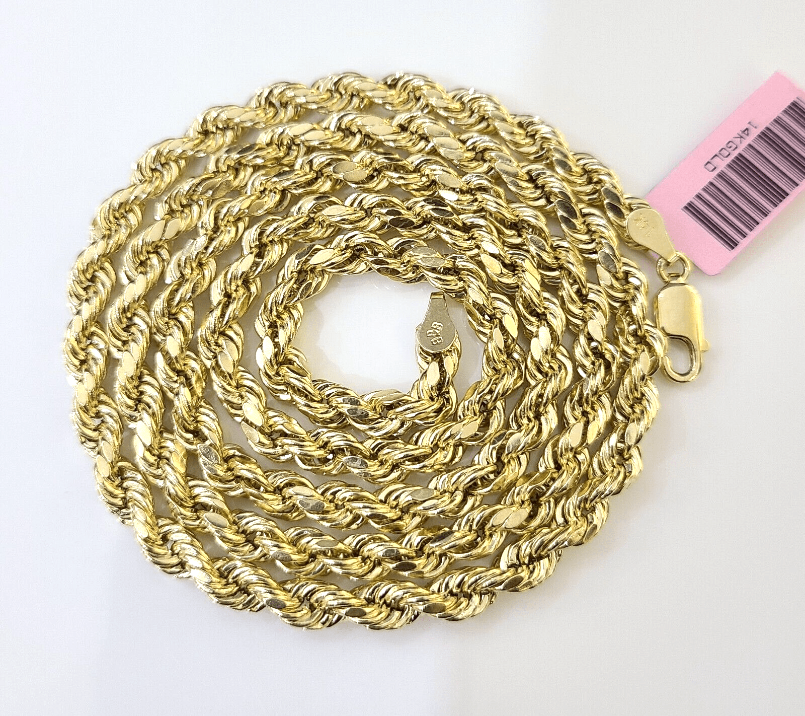 14K Yellow Gold Rope Chain 5mm 24 Inches necklace Lobster Lock 14kt - GoldenlinQ