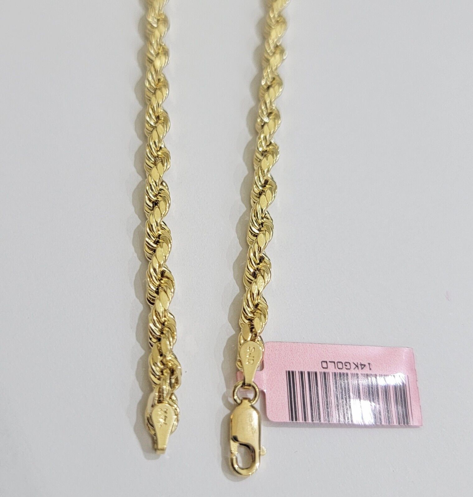14k Yellow Gold Rope Chain Necklace 20 Inch 4mm Diamond Cut, Real 14kt SOLID - GoldenlinQ
