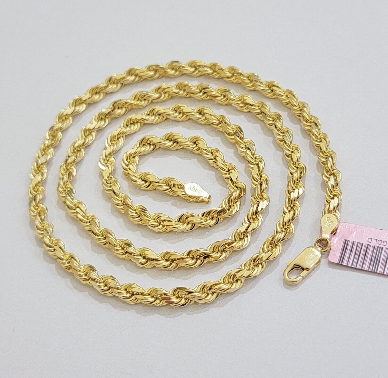 14k Yellow Gold Rope Chain Necklace 20 Inch 4mm Diamond Cut, Real 14kt SOLID - GoldenlinQ