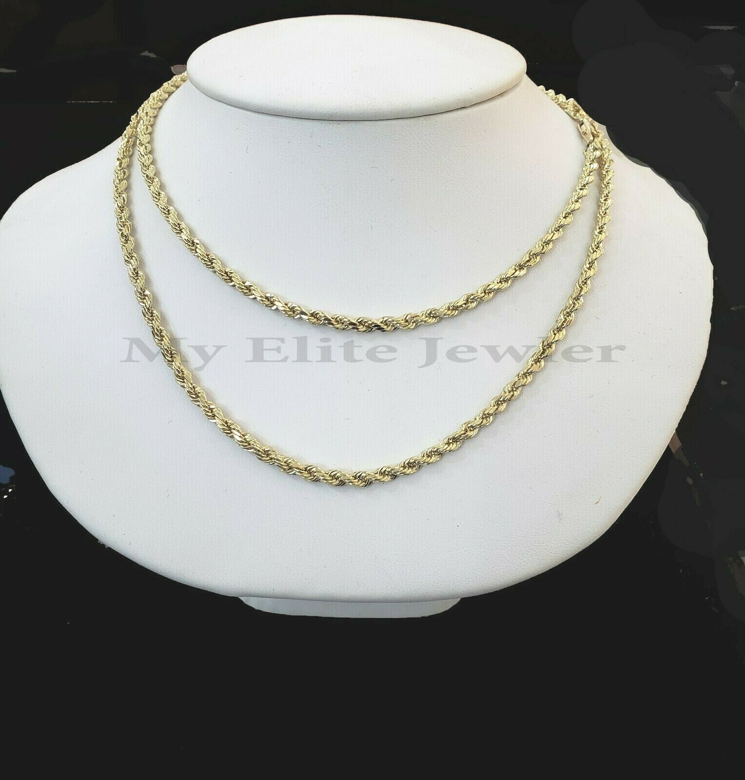 14K Yellow Gold Solid Chain Necklace 18" - 28" 3mm Diamond Cut REAL 14kt Men Women - GoldenlinQ