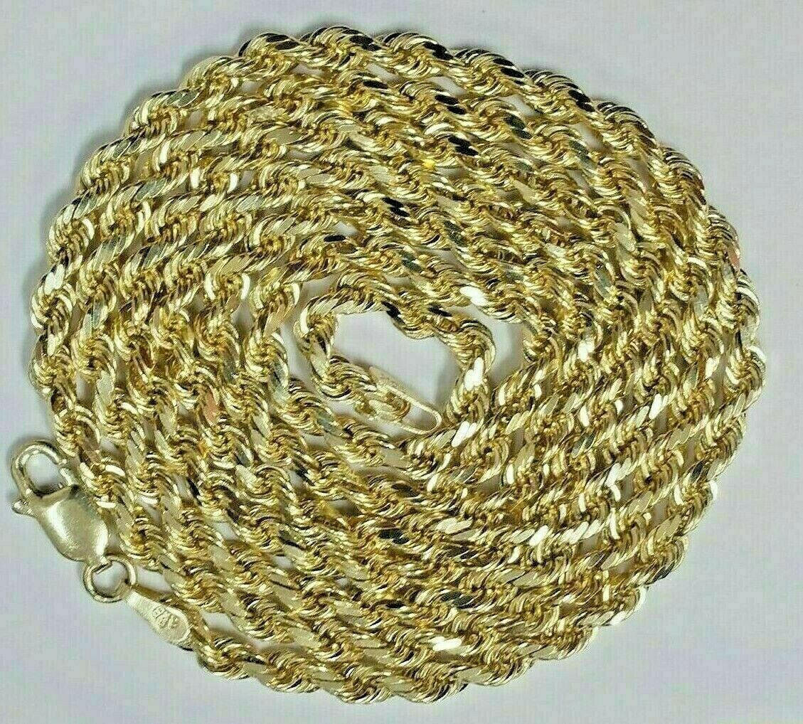 14K Yellow Gold Solid Chain Necklace 18" - 28" 3mm Diamond Cut REAL 14kt Men Women - GoldenlinQ