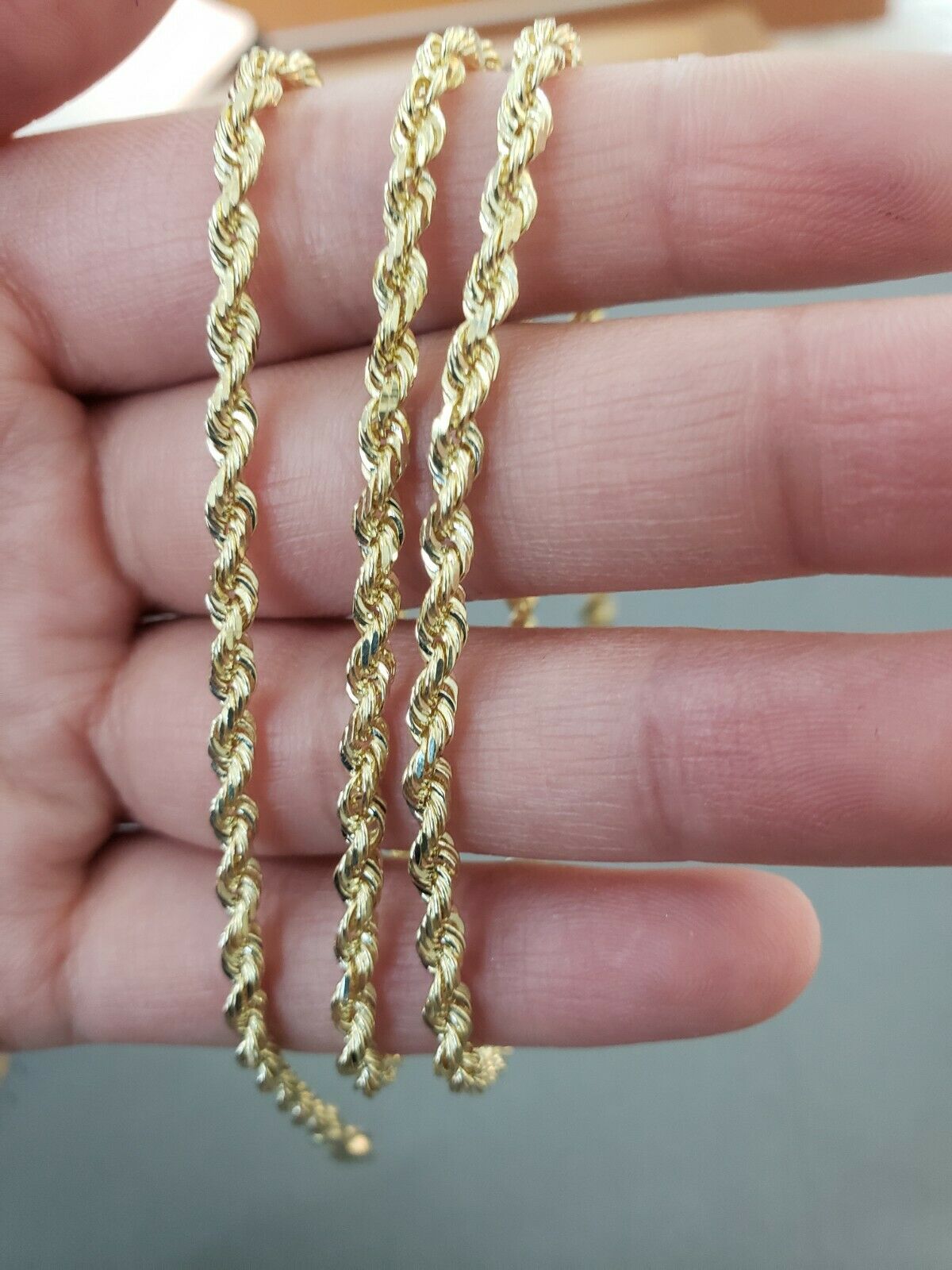 14K Yellow Gold Solid Chain Necklace 3mm 22" Inch Lobster , Real 14kt, Bracelet - GoldenlinQ