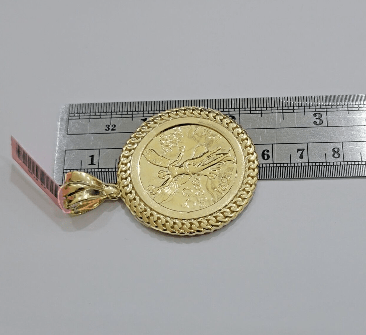 14kt Yellow Gold 1947 Mexican Centenario 50 Gold Pesos Copy Coin With Bezel SALE - GoldenlinQ