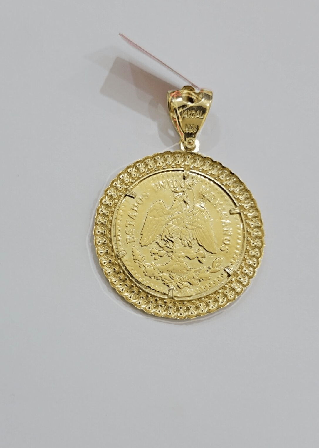 14kt Yellow Gold 1947 Mexican Centenario 50 Gold Pesos Copy Coin With Bezel SALE - GoldenlinQ