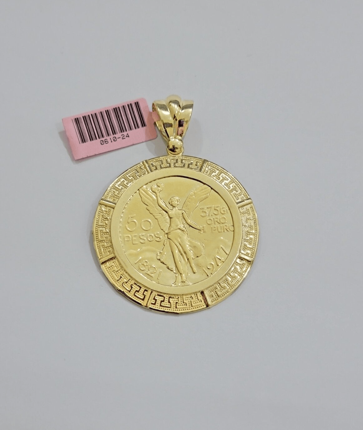 14kt Yellow Gold 1947 Mexican Centenario 50 Gold Pesos Copy Coin With Bezel SALE - GoldenlinQ
