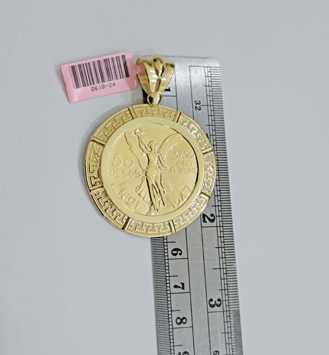 14kt Yellow Gold 1947 Mexican Centenario 50 Gold Pesos Copy Coin With Bezel SALE - GoldenlinQ