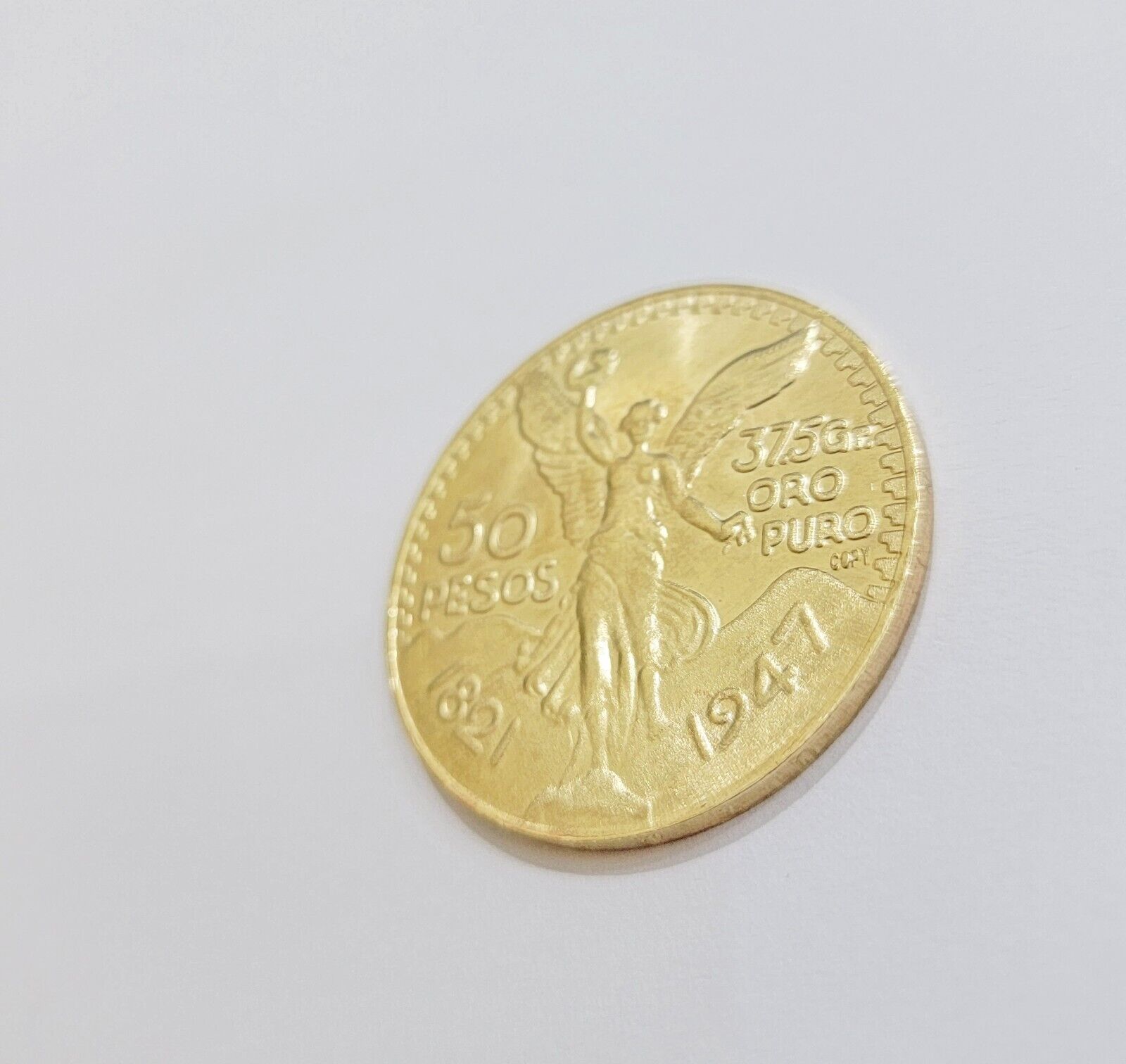 1947 Mexican Centenario 50 Gold Pesos Copy Coin Solid 10k Yellow Gold Centenaro - GoldenlinQ