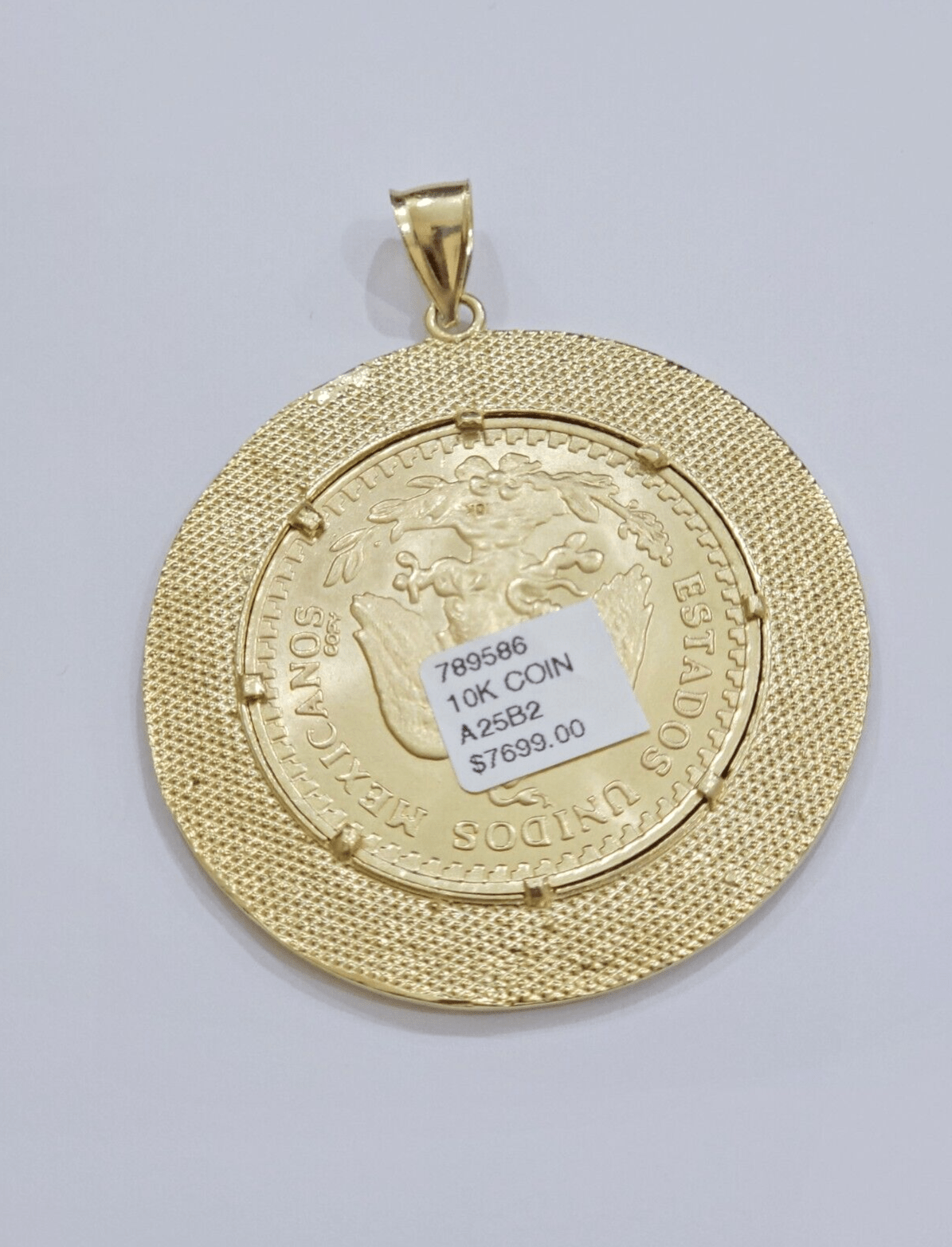 1947 Mexican Centenario 50 Gold Pesos Copy Coin With Bezel Solid 10k Yellow SALE - GoldenlinQ