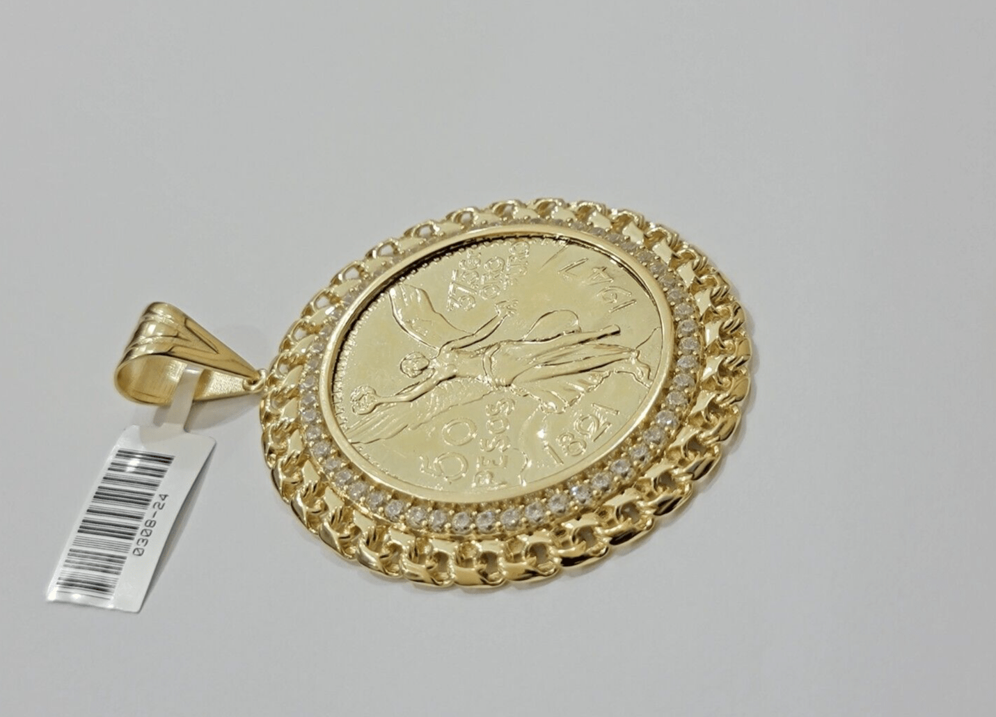 1947 Mexican Centenario Coin Charm Pendant Replica 50 pesos With Bezel 10kt Gold - GoldenlinQ
