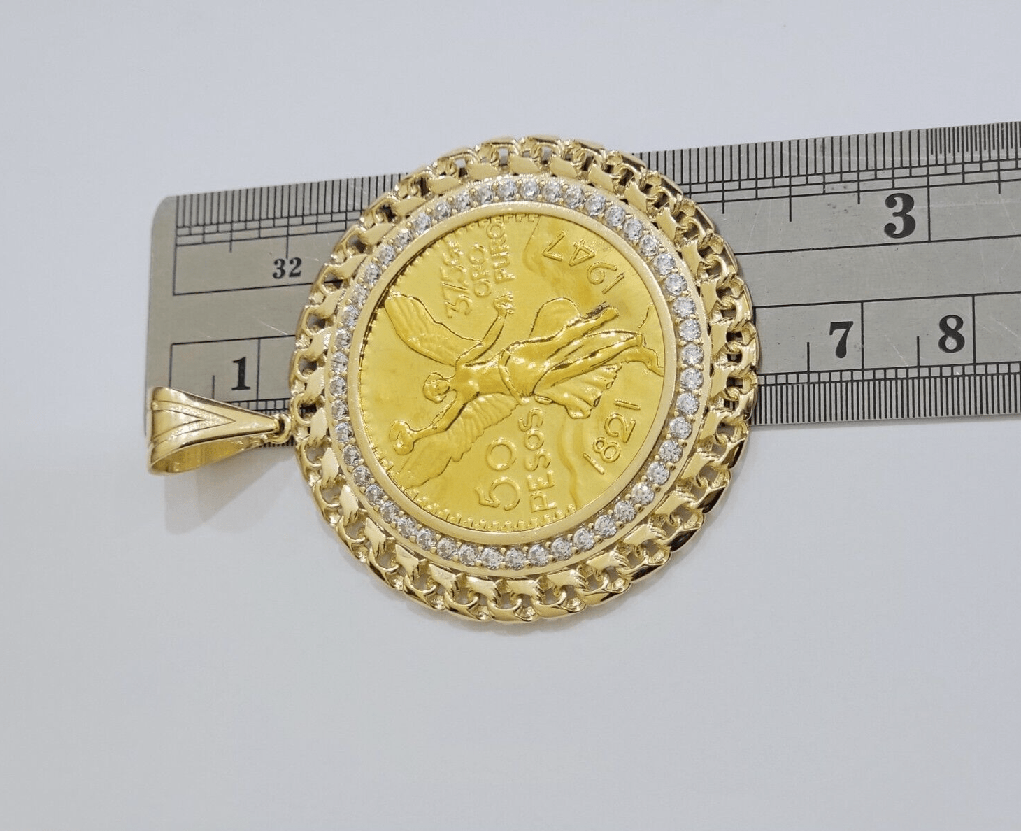 1947 Mexican Centenario Coin Charm Pendant Replica 50 pesos With Bezel 10kt Gold - GoldenlinQ