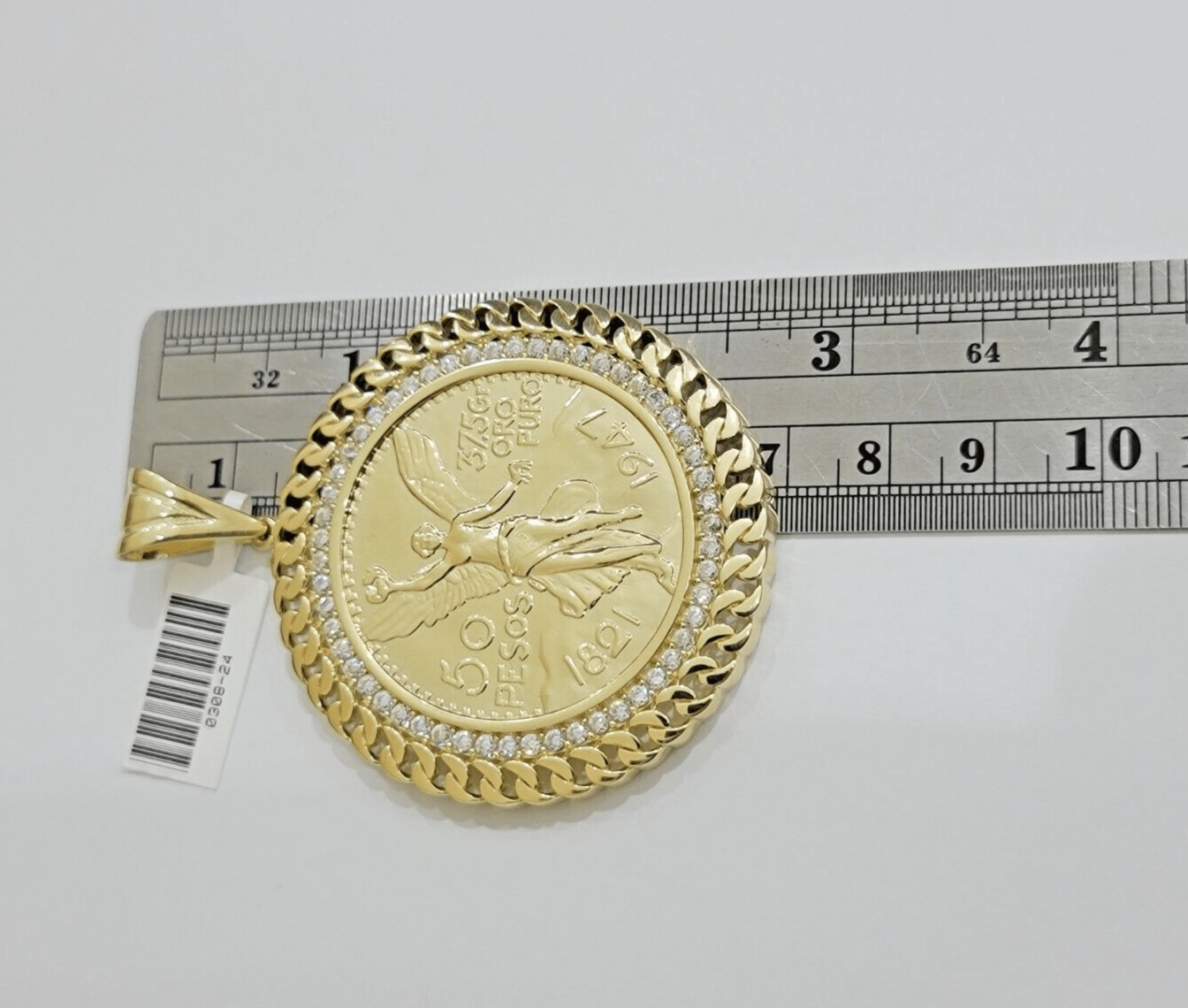 1947 Mexican Centenario Coin Charm Pendant Replica 50 pesos With Bezel 10kt Gold - GoldenlinQ