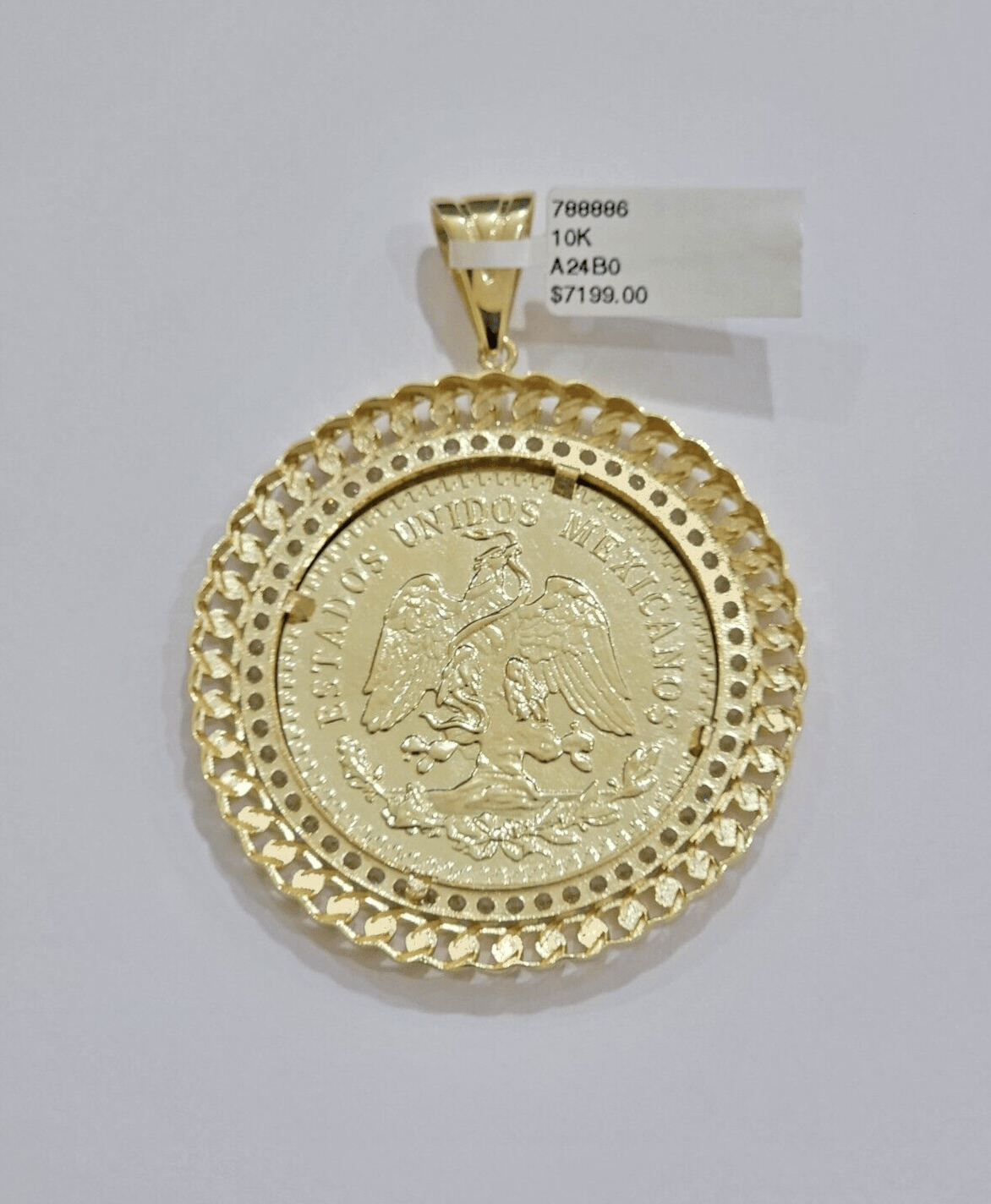 1947 Mexican Centenario Coin Charm Pendant Replica 50 pesos With Bezel 10kt Gold - GoldenlinQ