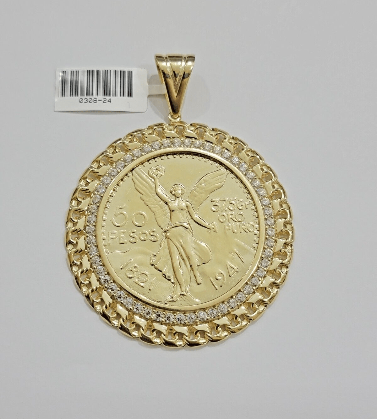 1947 Mexican Centenario Coin Charm Pendant Replica 50 pesos With Bezel 10kt Gold - GoldenlinQ