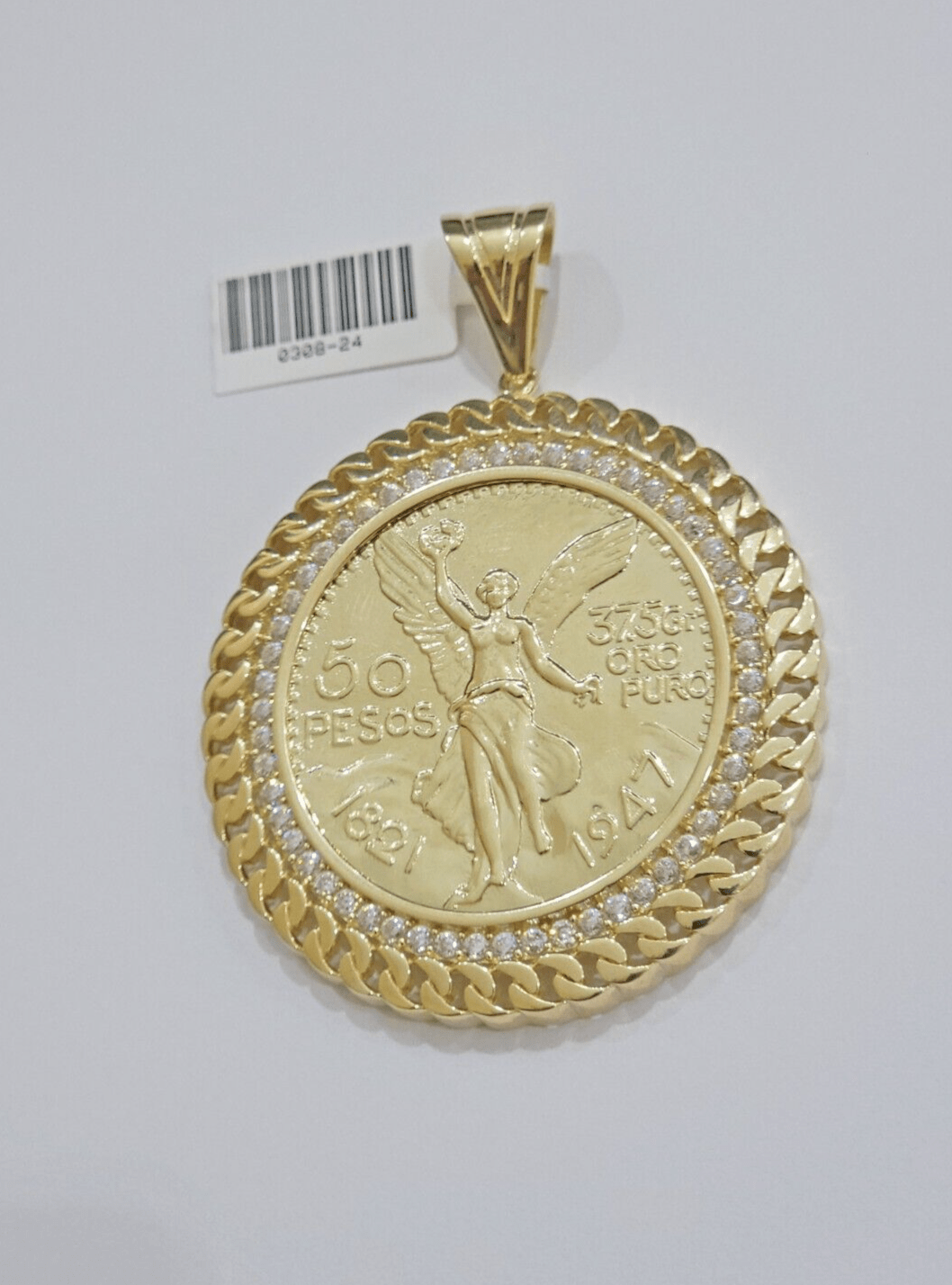 1947 Mexican Centenario Coin Charm Pendant Replica 50 pesos With Bezel 10kt Gold - GoldenlinQ