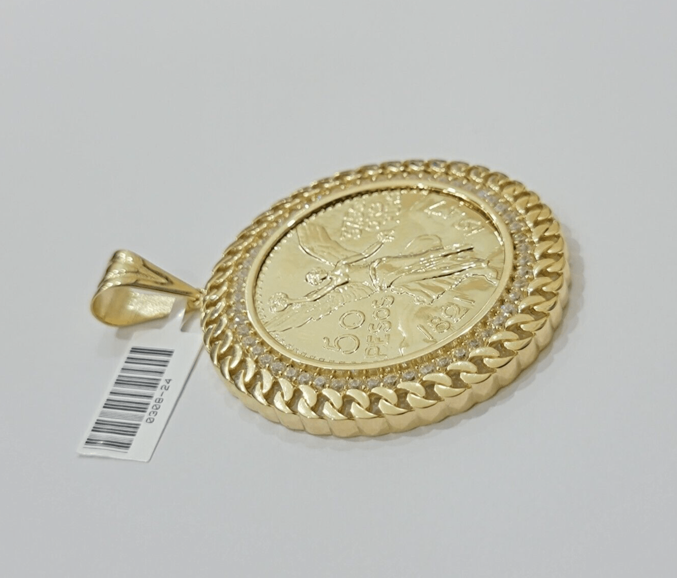 1947 Mexican Centenario Coin Charm Pendant Replica 50 pesos With Bezel 10kt Gold - GoldenlinQ
