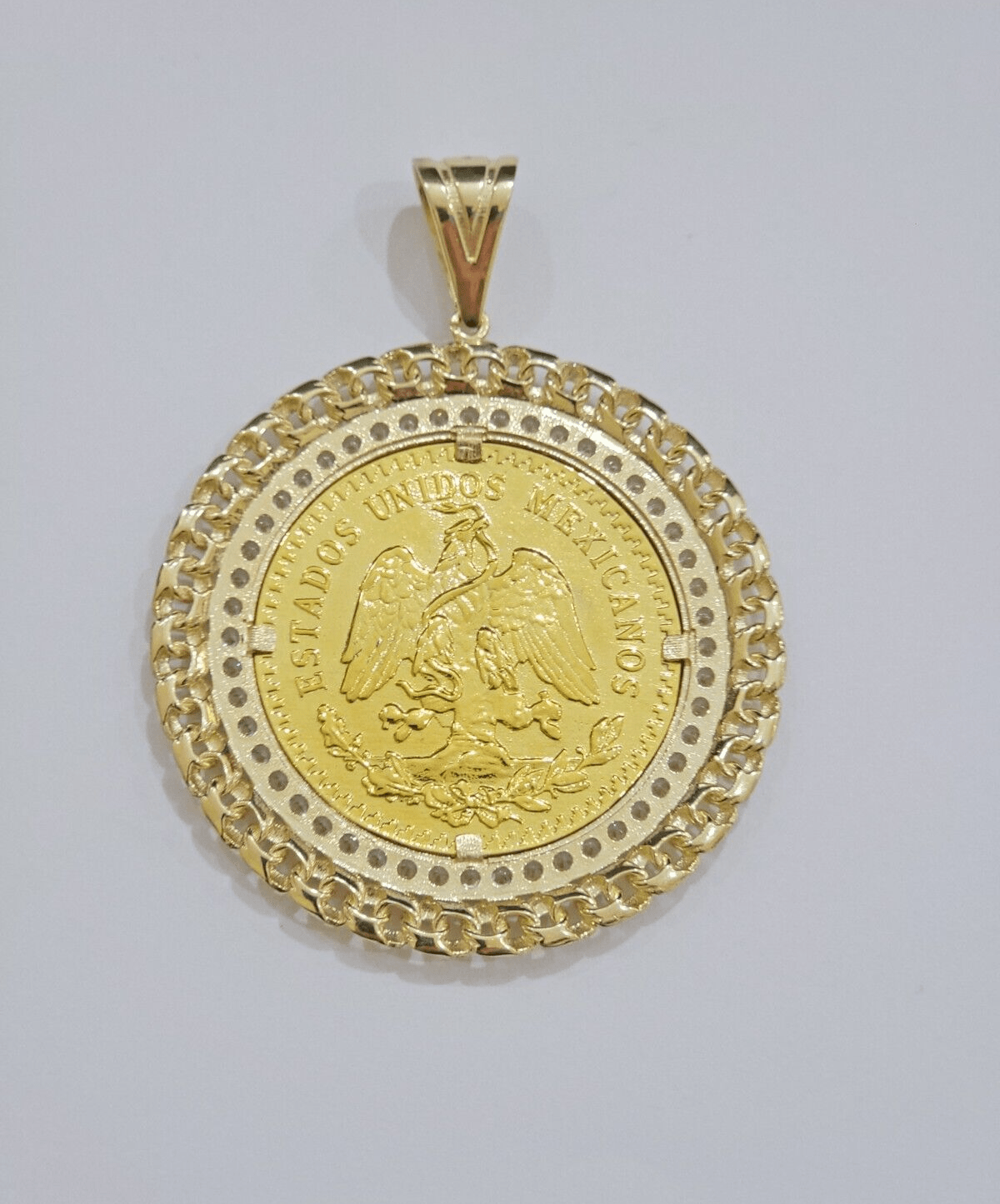 1947 Mexican Centenario Coin Charm Pendant Replica 50 pesos With Bezel 10kt Gold - GoldenlinQ