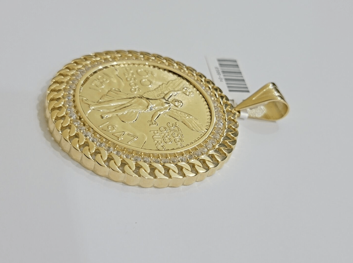 1947 Mexican Centenario Coin Charm Pendant Replica 50 pesos With Bezel 10kt Gold - GoldenlinQ