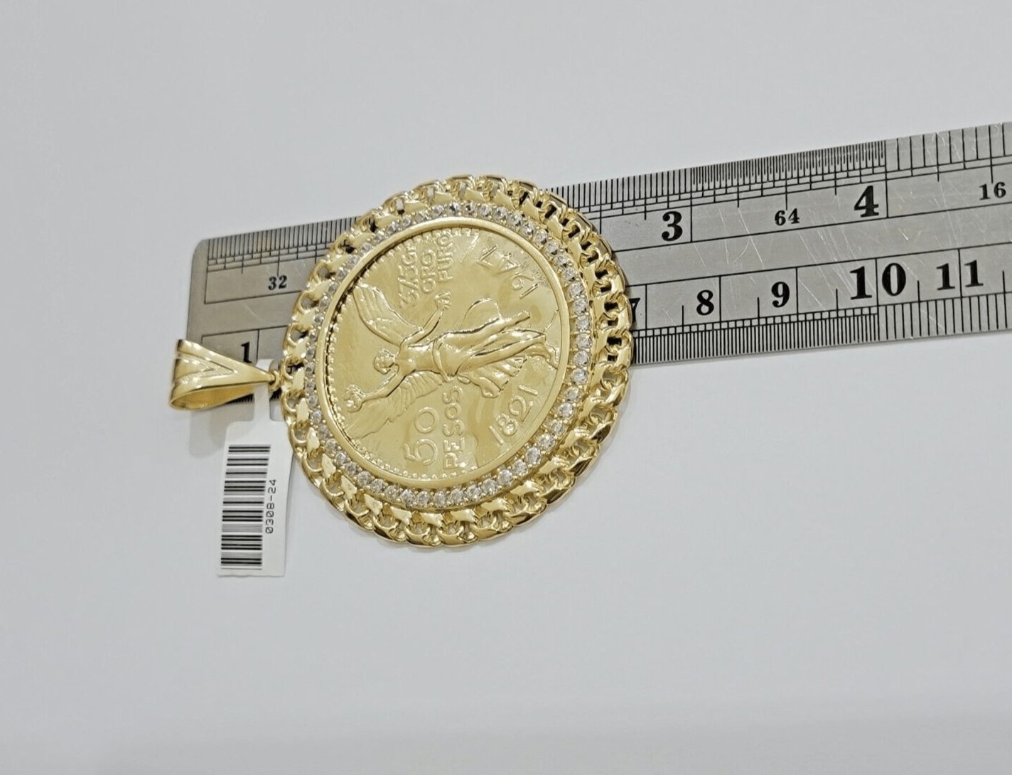 1947 Mexican Centenario Coin Charm Pendant Replica 50 pesos With Bezel 10kt Gold - GoldenlinQ