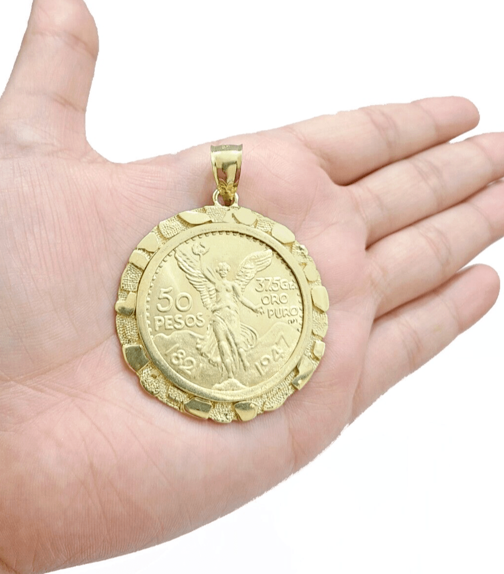 1947 Mexican Centenaro 50 Gold Pesos Copy Coin Solid 14k Yellow Gold , REAL 14KT - GoldenlinQ