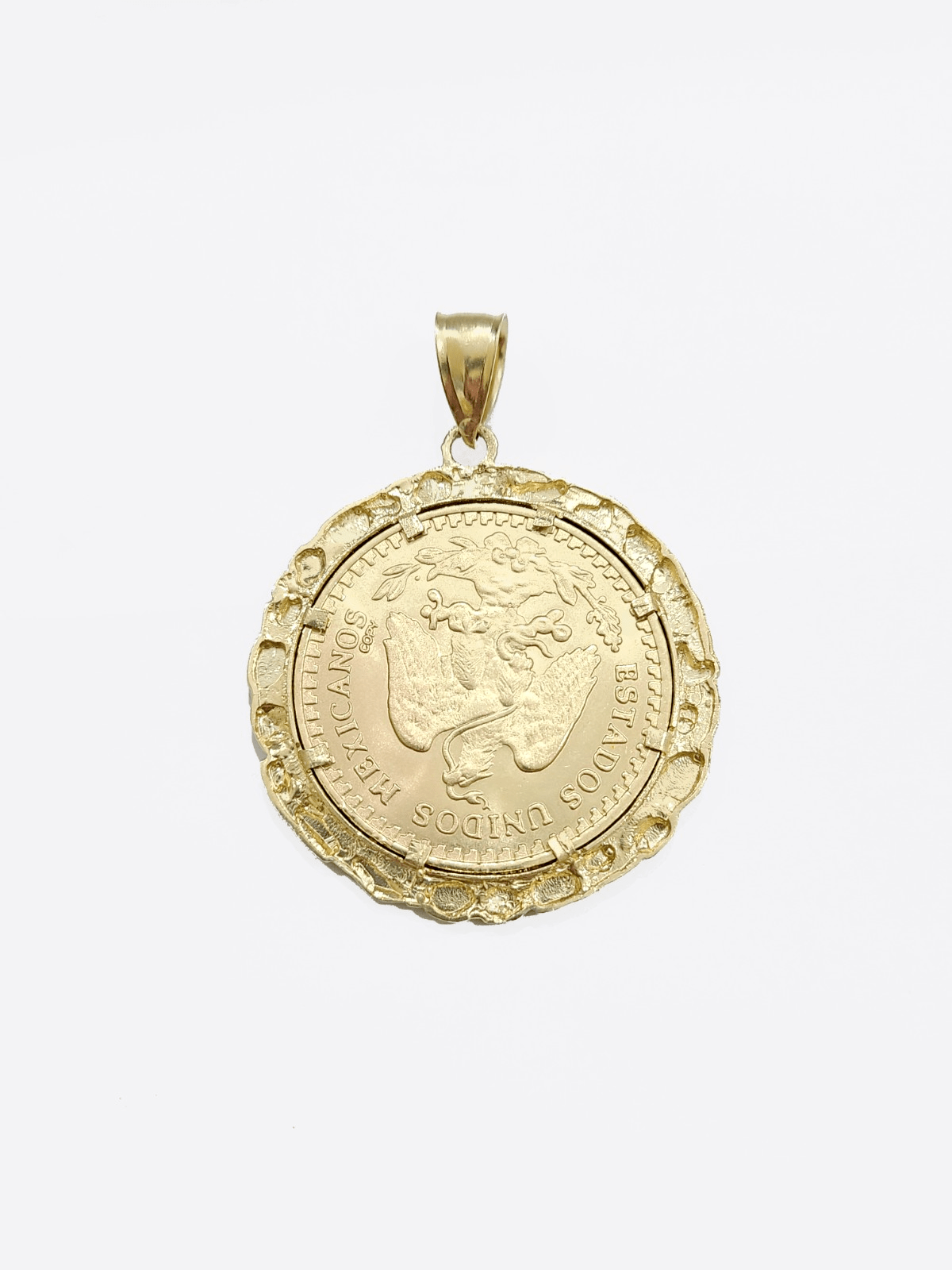 1947 Mexican Centenaro 50 Gold Pesos Copy Coin With Bezel Solid 14k Yellow Gold - GoldenlinQ