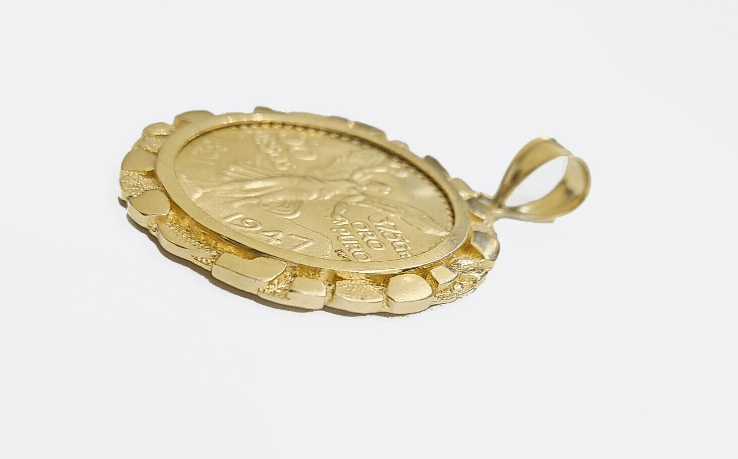 1947 Mexican Centenaro 50 Gold Pesos Copy Coin With Bezel Solid 14k Yellow Gold - GoldenlinQ