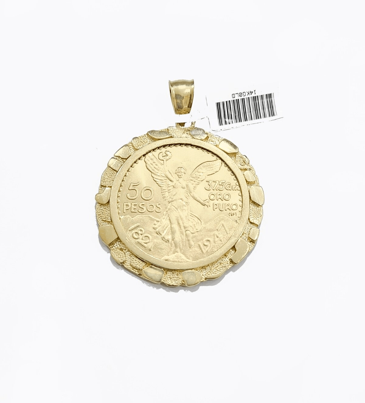 1947 Mexican Centenaro 50 Gold Pesos Copy Coin With Bezel Solid 14k Yellow Gold - GoldenlinQ
