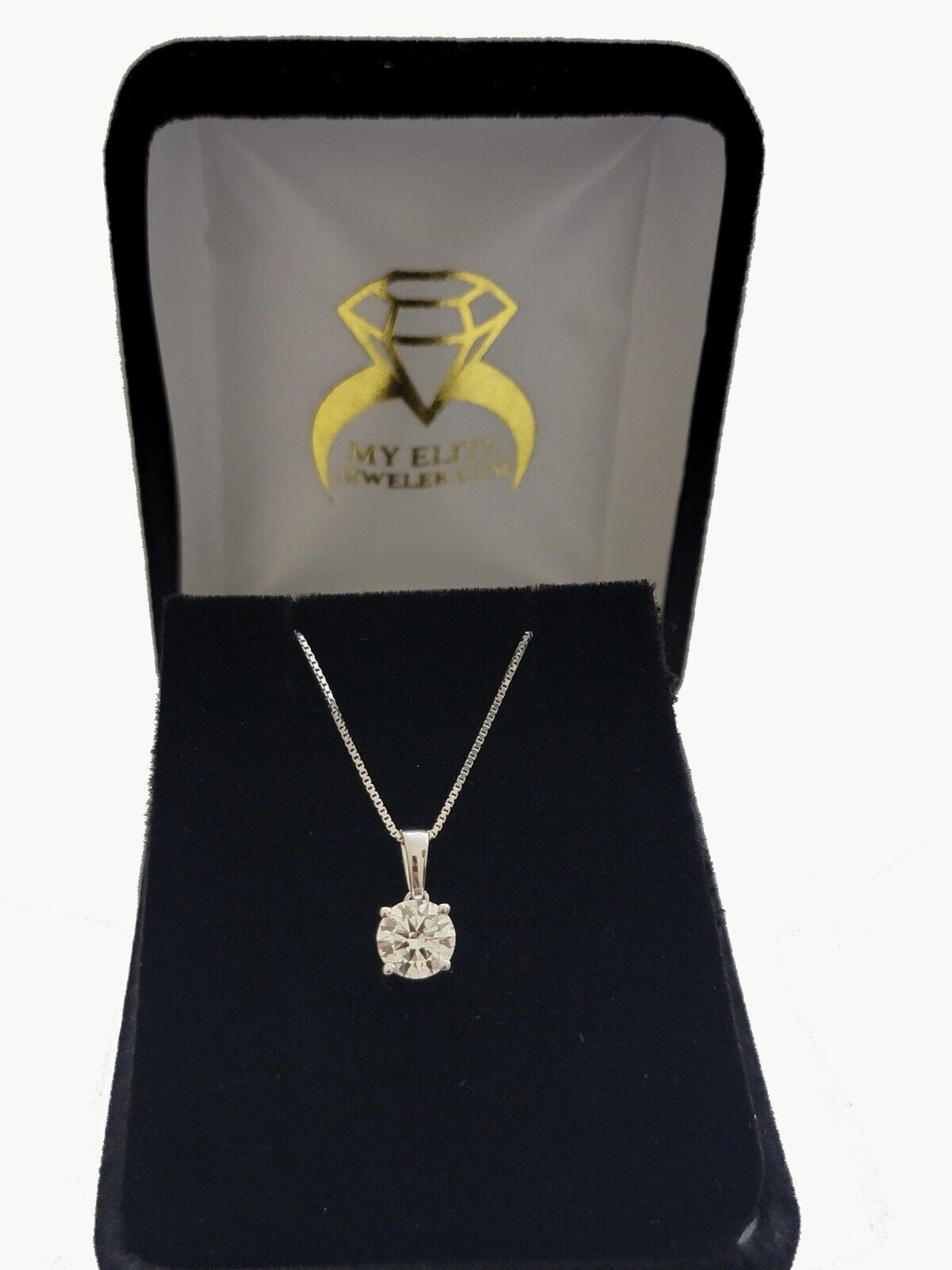 1CT Solitaire Lab Grown Diamond Pendant Ladies Charm 14k White Gold With Chain - GoldenlinQ