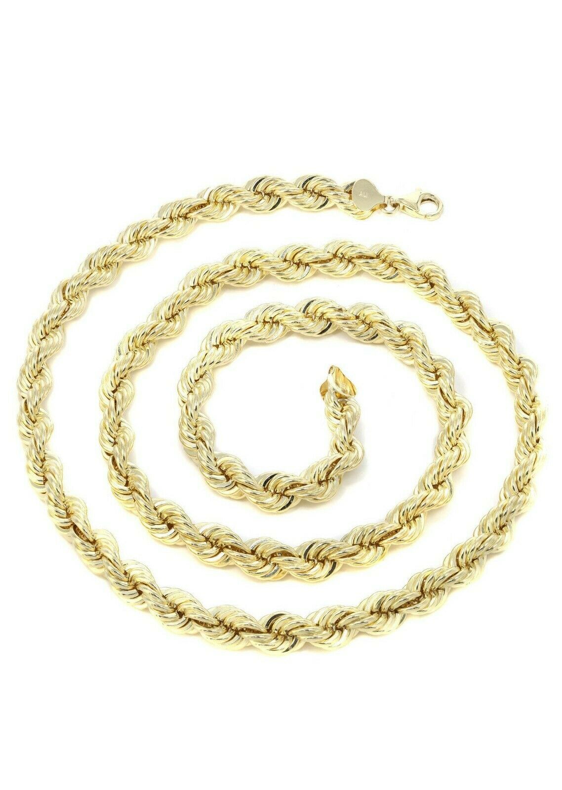 22" Real 10k Yellow Gold Rope Chain Necklace 7mm Men's 22" Inch New Diamond Cuts - GoldenlinQ