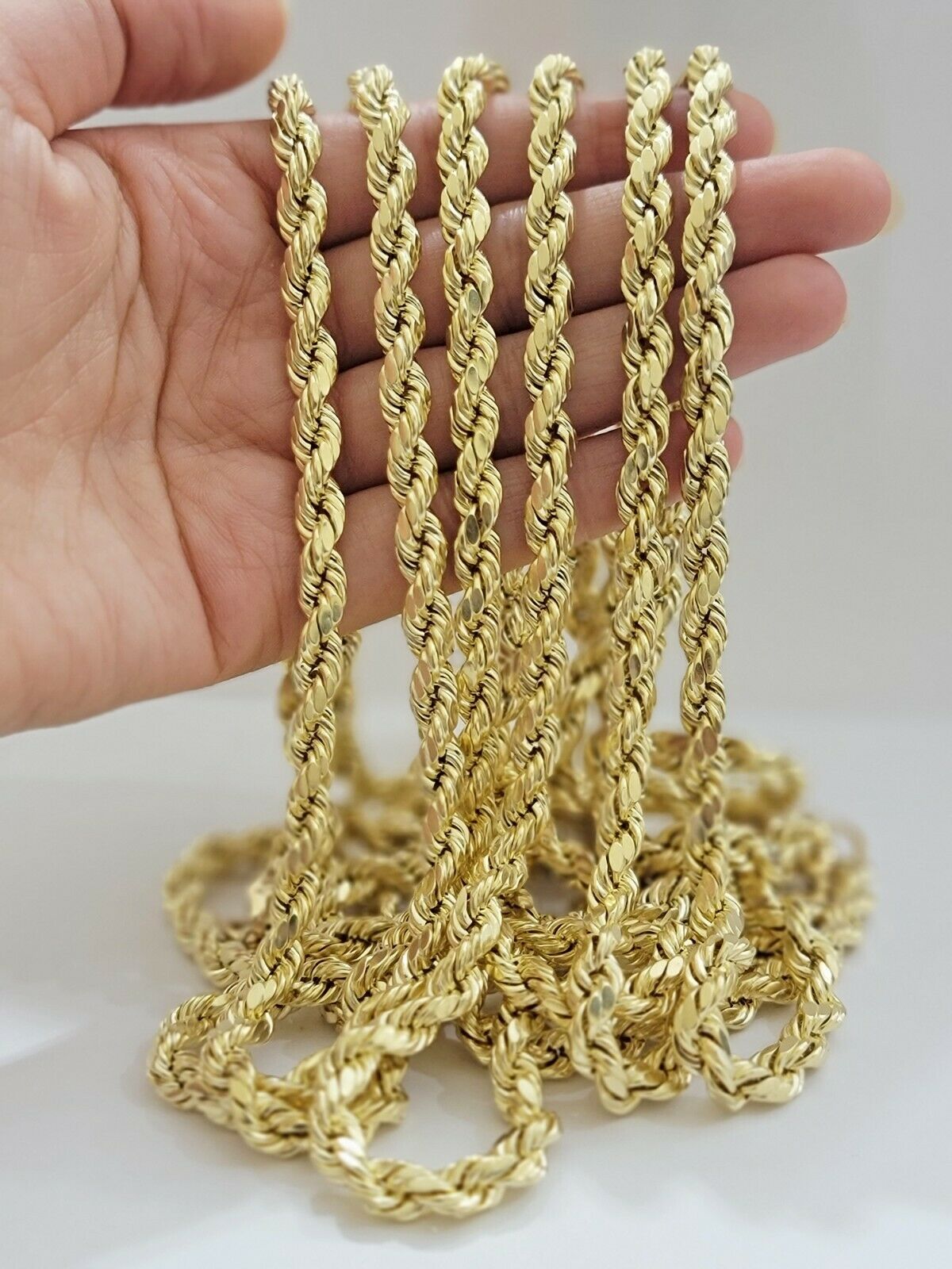 22" Real 10k Yellow Gold Rope Chain Necklace 7mm Men's 22" Inch New Diamond Cuts - GoldenlinQ