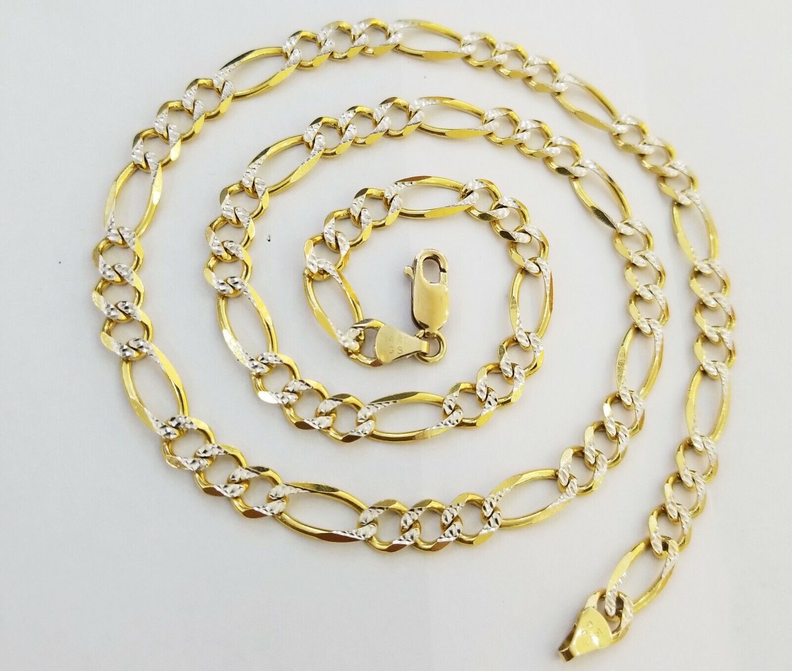 22" Real 14K Yellow Gold Figaro Link Chain 6mm Necklace Diamond Cut Lobster