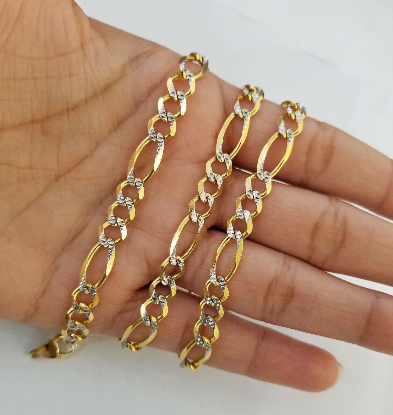 22" Real 14K Yellow Gold Figaro Link Chain 6mm Necklace Diamond Cut Lobster