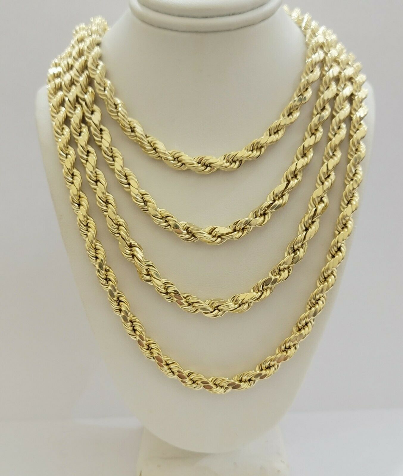 26" 10k Gold Rope Necklace 7mm Men's Chain Diamond Cuts Lobster 10KT REAL GOLD - GoldenlinQ