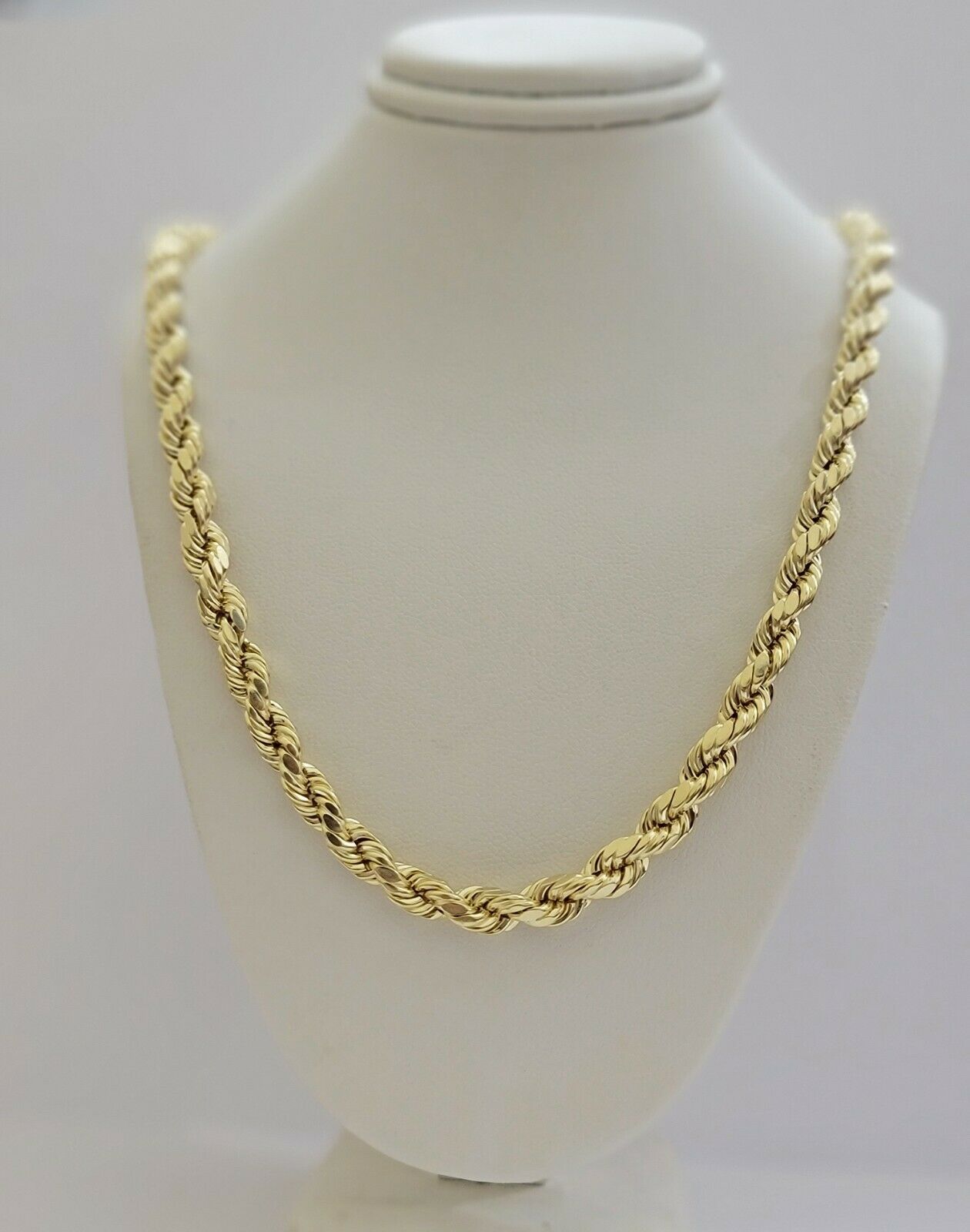 26" 10k Gold Rope Necklace 7mm Men's Chain Diamond Cuts Lobster 10KT REAL GOLD - GoldenlinQ