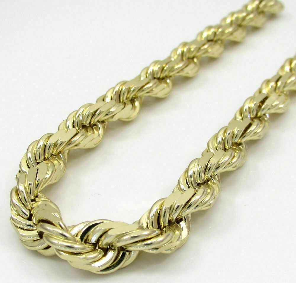 26" 10k Gold Rope Necklace 7mm Men's Chain Diamond Cuts Lobster 10KT REAL GOLD - GoldenlinQ