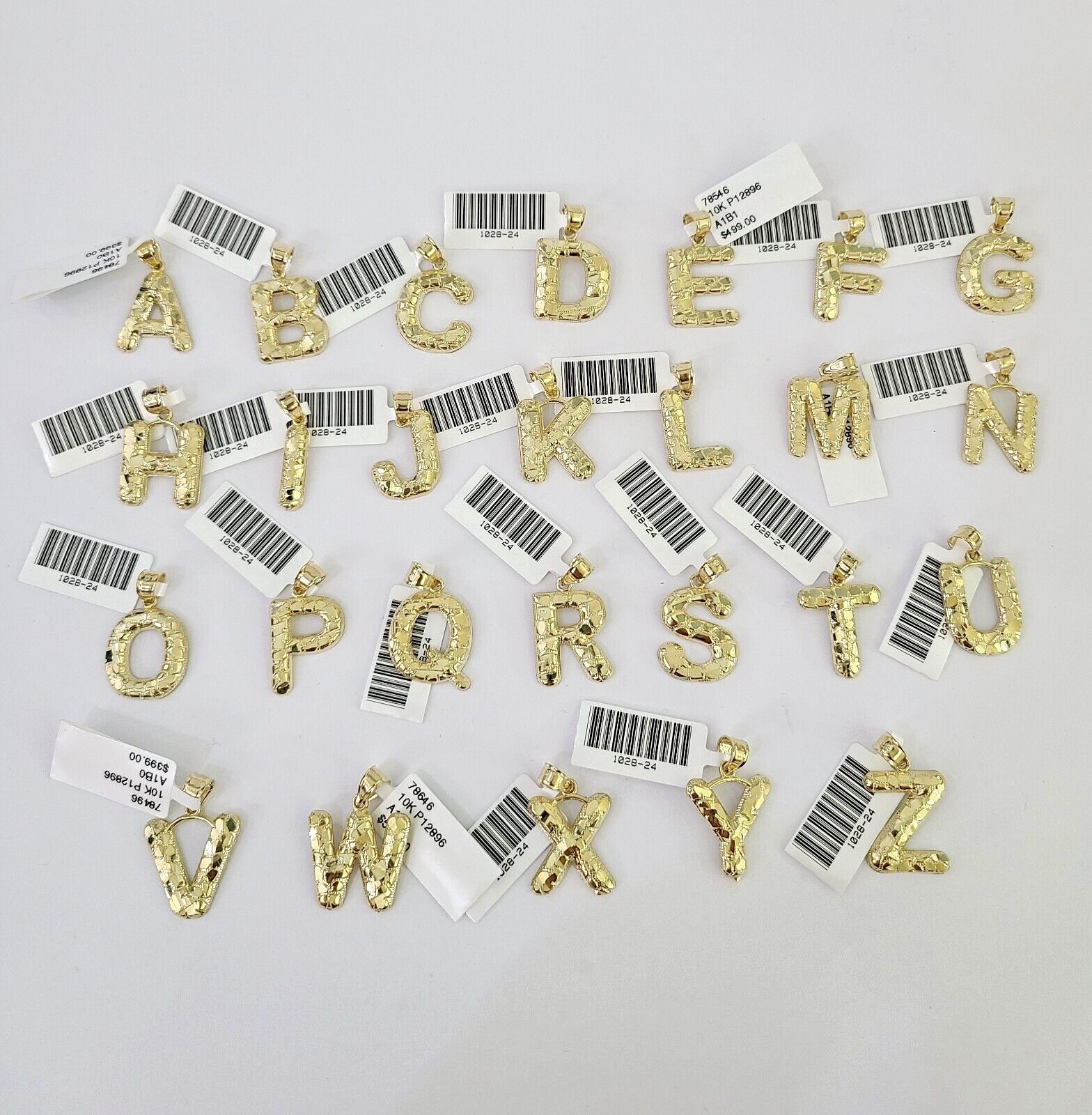 10k Yellow Gold Initials Charm Pendant A-Z Nugget Alphabets Men Women Real
