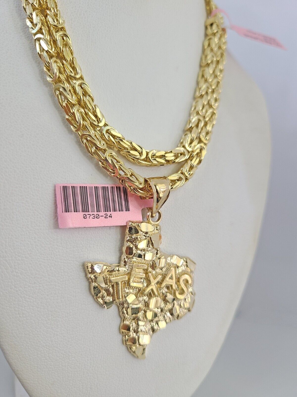 14K Gold Necklace Chain Texas Map Charm Turkish Byzantine 4mm 24" Pendant