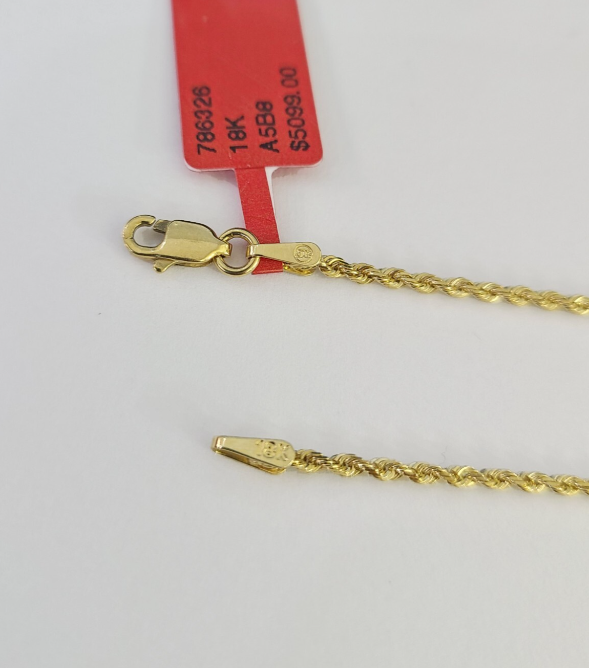 Real 18k Rope Chain Necklace 22 Inches 1mm Yellow Gold Men Women 18KT SOLID