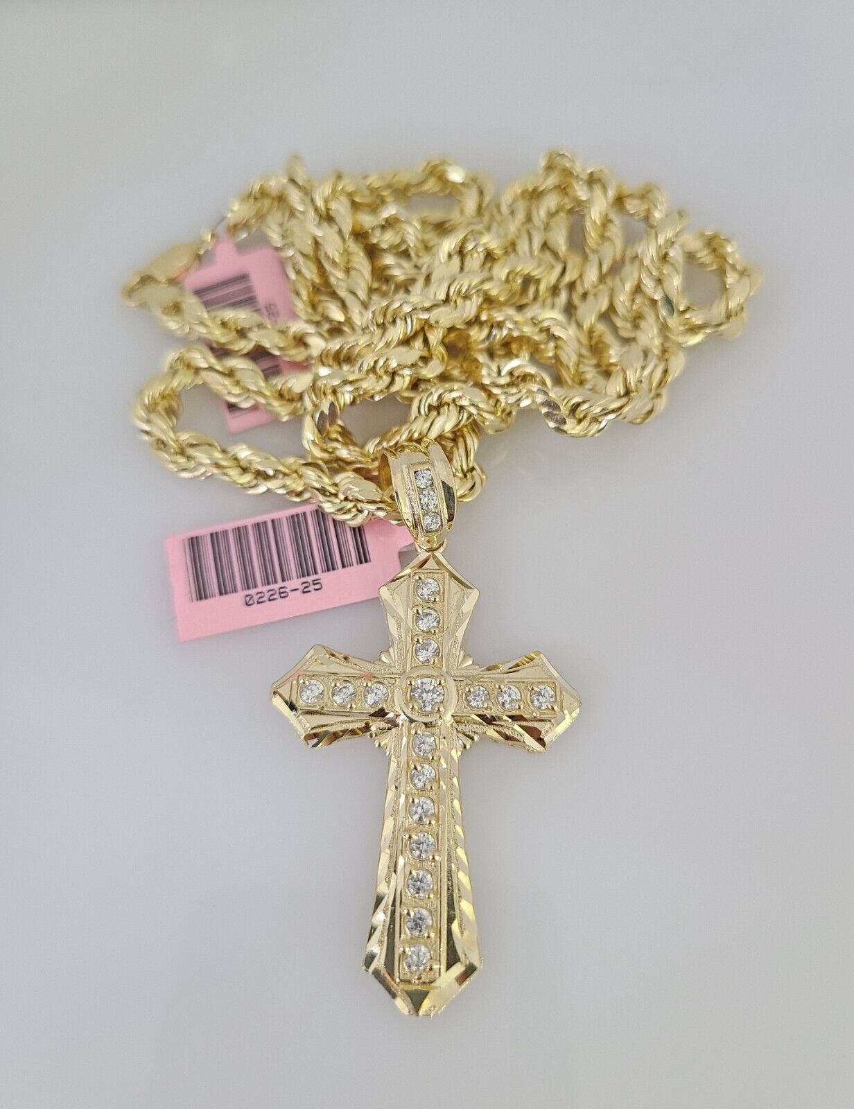 14k Gold Rope Chain Necklace Set 6mm Jesus Cross Charm Pendant 18"-28" inch